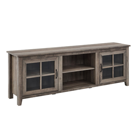 Modern Farmhouse 2 Door Glass Windowpane 70" TV Stand For 80" TVs Dark Gray None by Walker Edison | Bel Furniture