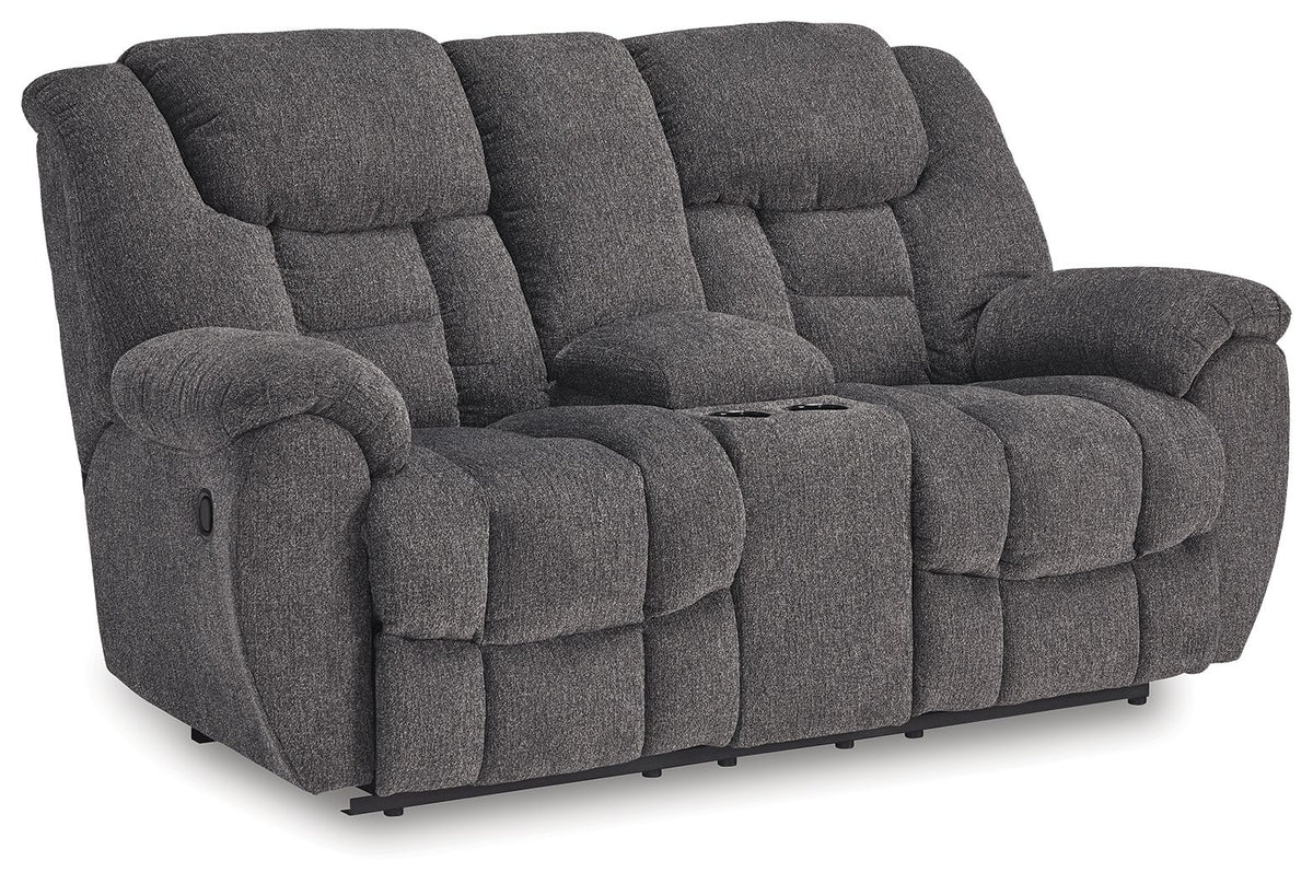 Foreside - Charcoal - Dbl Reclining Loveseat with Console by Signature Design by Ashley® | Bel Furniture