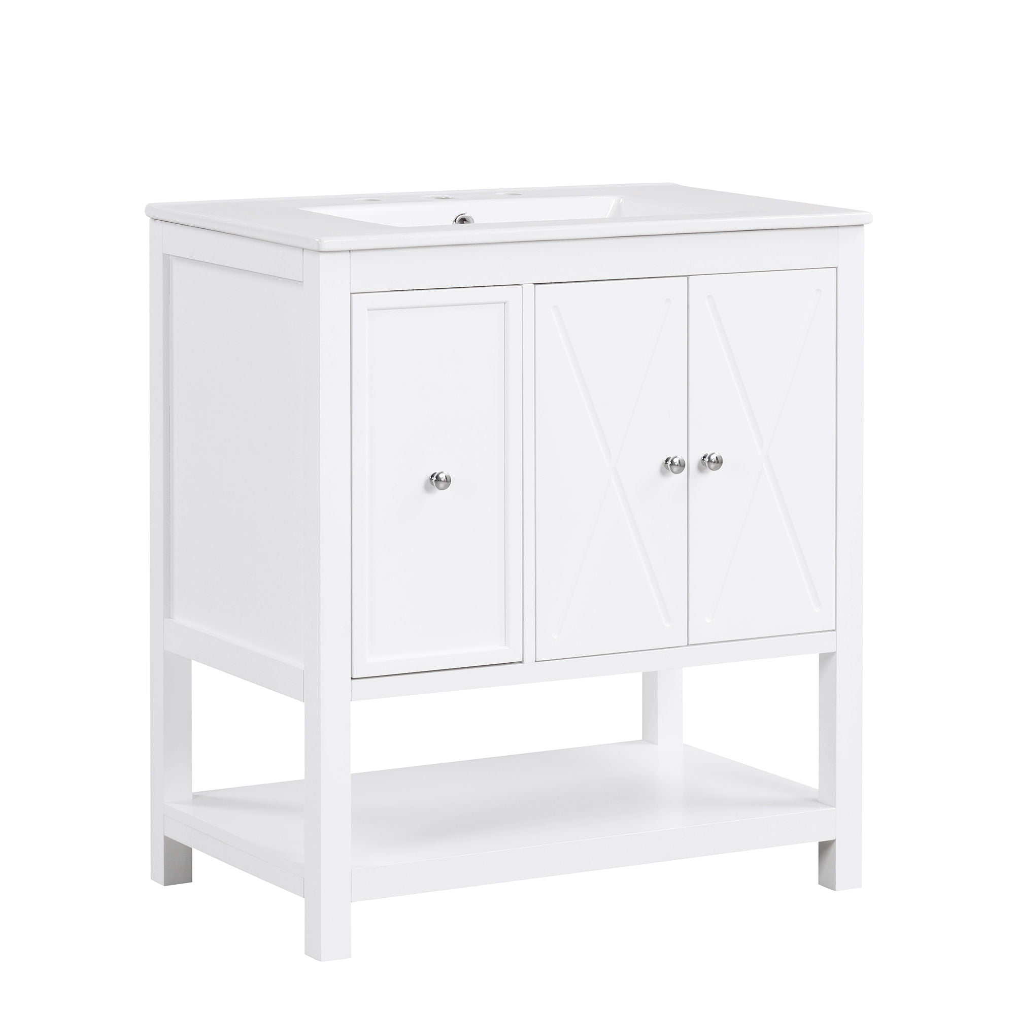 Bathroom Vanity With Sink Top, Bathroom Vanity Cabinet With Two Doors And One Drawer, MDF Boards, Solid Wood, One Package - White