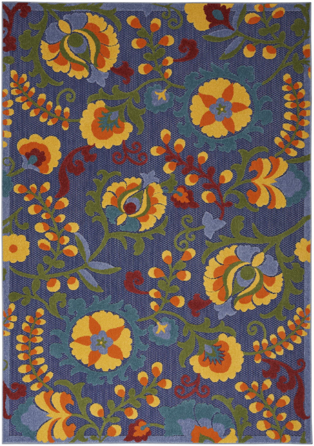 6' X 9' Floral Power Loom Area Rug - Blue / Yellow