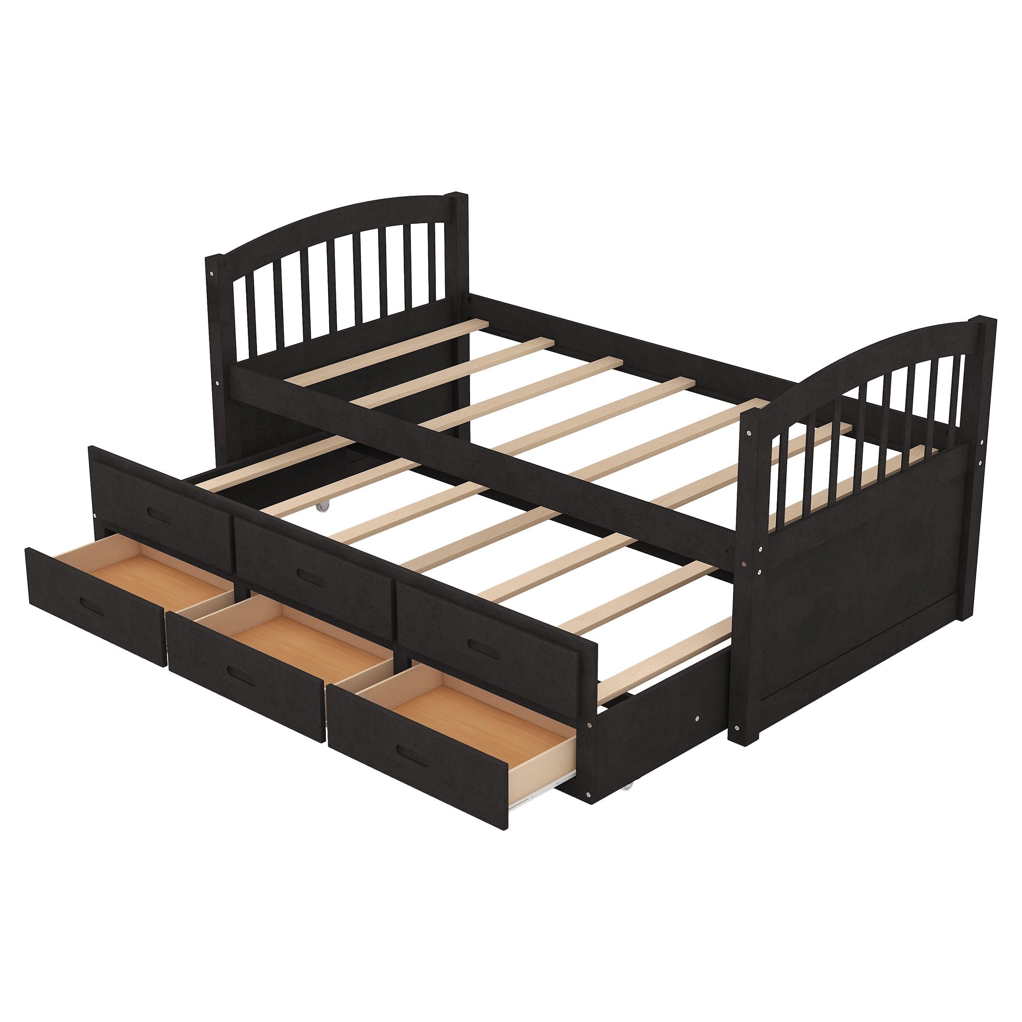 Twin Over Twin Wood Bunk Bed With Trundle And Drawers - Espresso