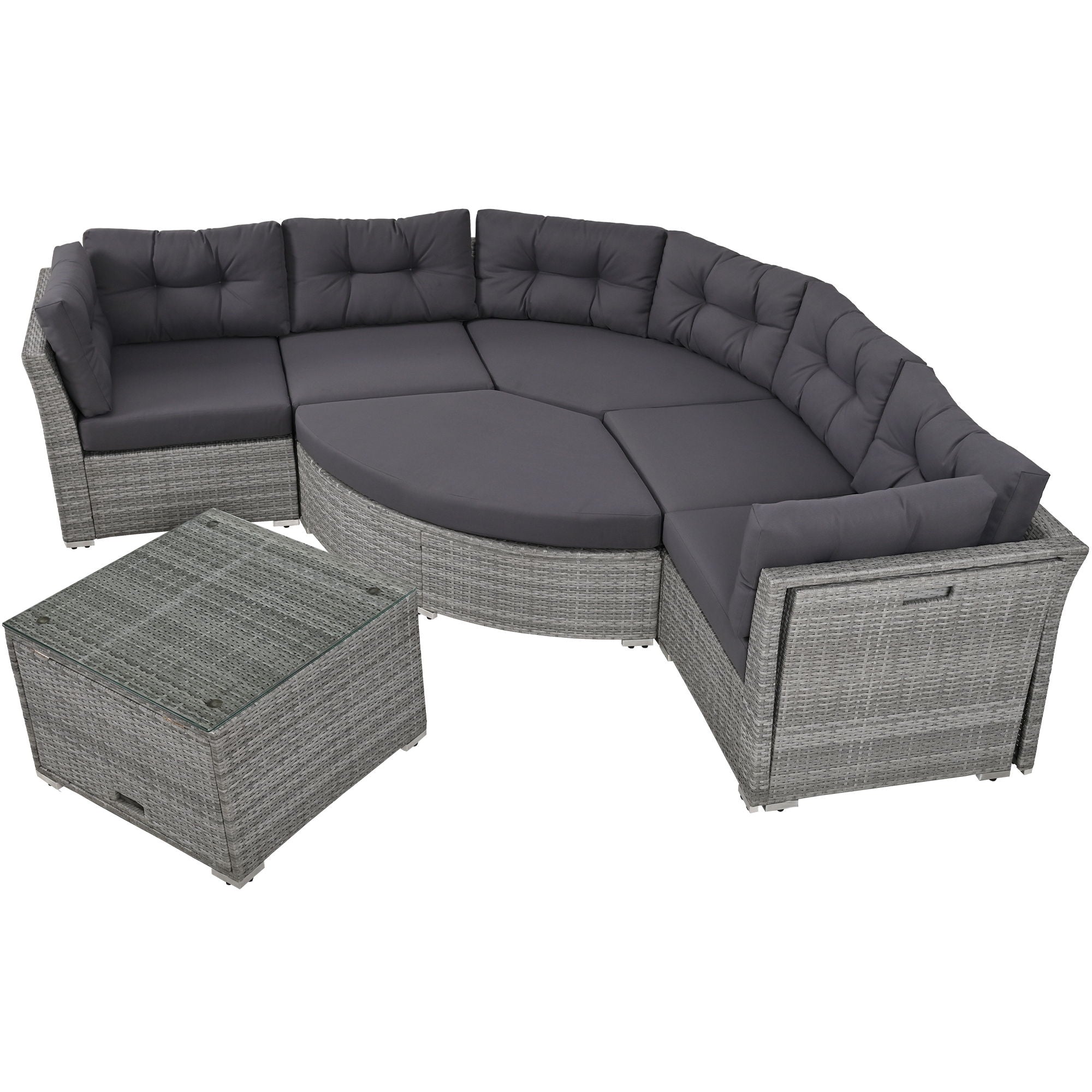 Patio Furniture Set Outdoor Furniture Daybed Rattan Sectional Furniture Set Patio Seating Group With Cushions And Center Table For Patio, Lawn, Backyard, Pool - Gray