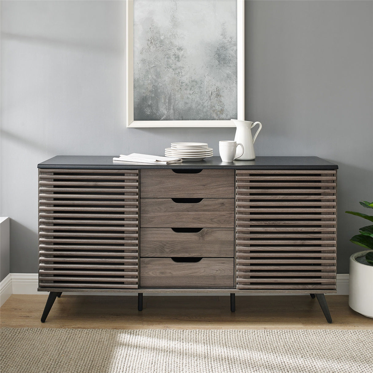 Contemporary Sliding Slat Door Sideboard by Walker Edison | Bel Furniture