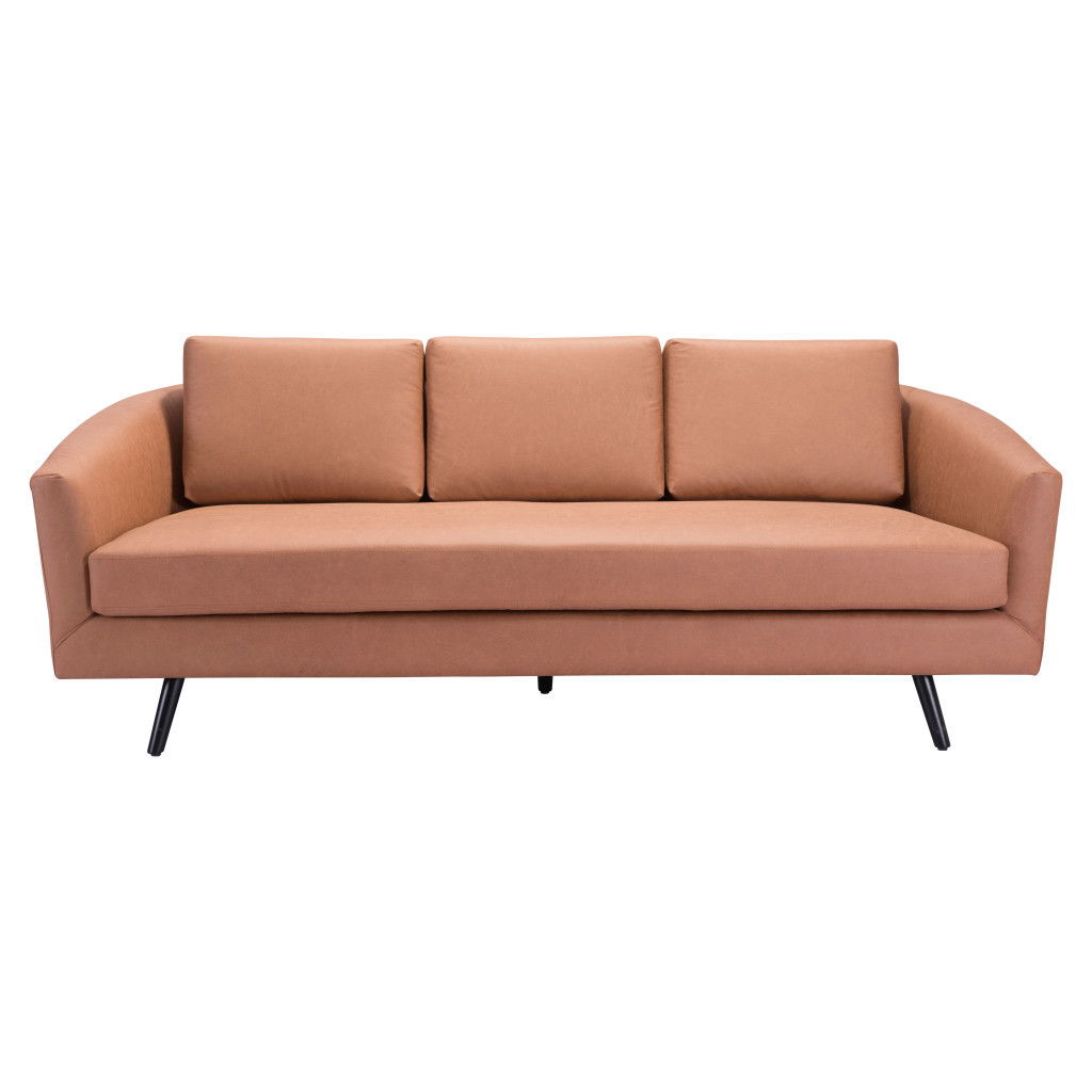 Faux Leather Sofa With Black Legs - Brown