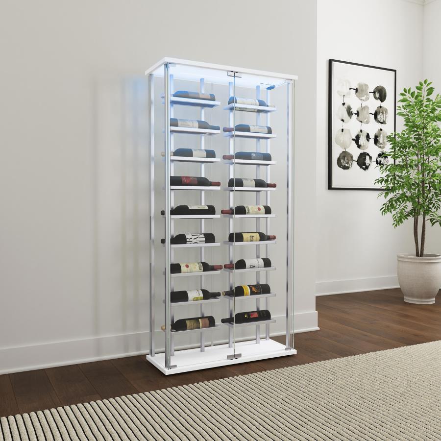 Montara - Tempered Glass Wine Storage LED Curio Cabinet - Chrome by Coaster Fine Furniture | Bel Furniture