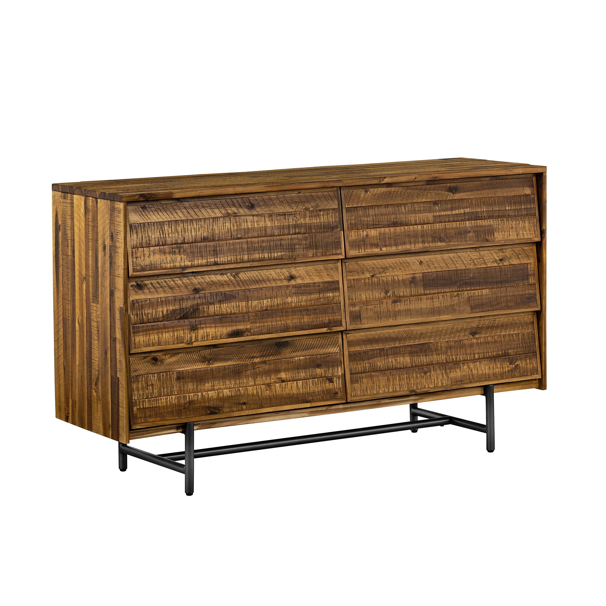 Solid Wood Six Drawer Double Dresser - Brown / Black