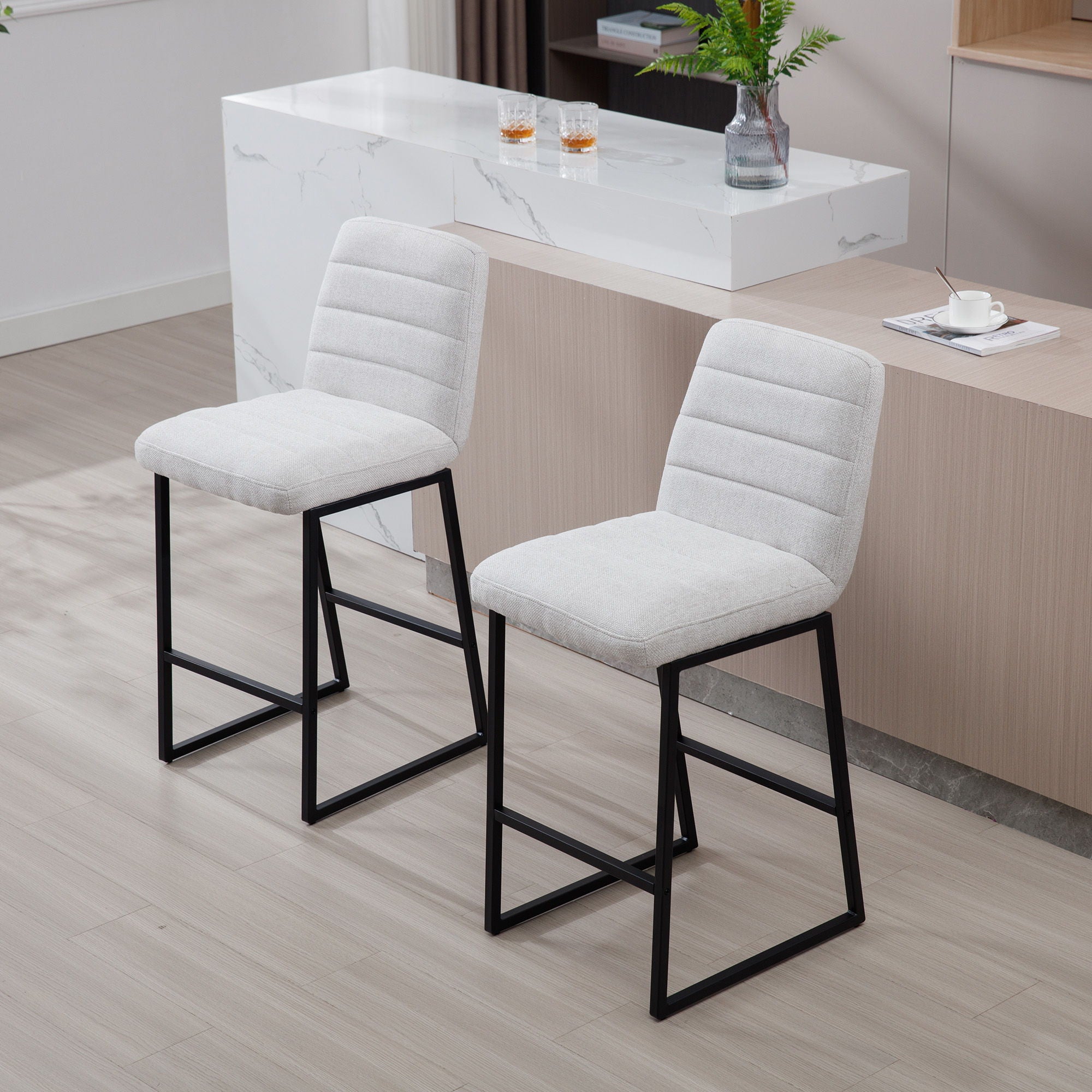 Low Bar Stools (Set of 2) Bar Chairs For Living Room Party Room Kitchen, Upholstered Kitchen Breakfast Bar Stools With Footrest