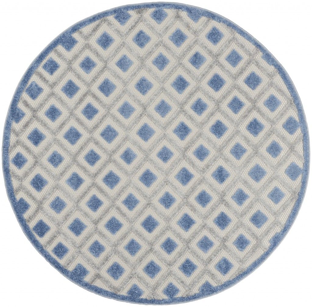 4' Round Round Geometric Indoor / Outdoor Area Rug - Blue / Gray