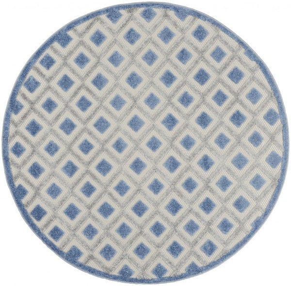 4' Round Round Geometric Indoor / Outdoor Area Rug - Blue / Gray