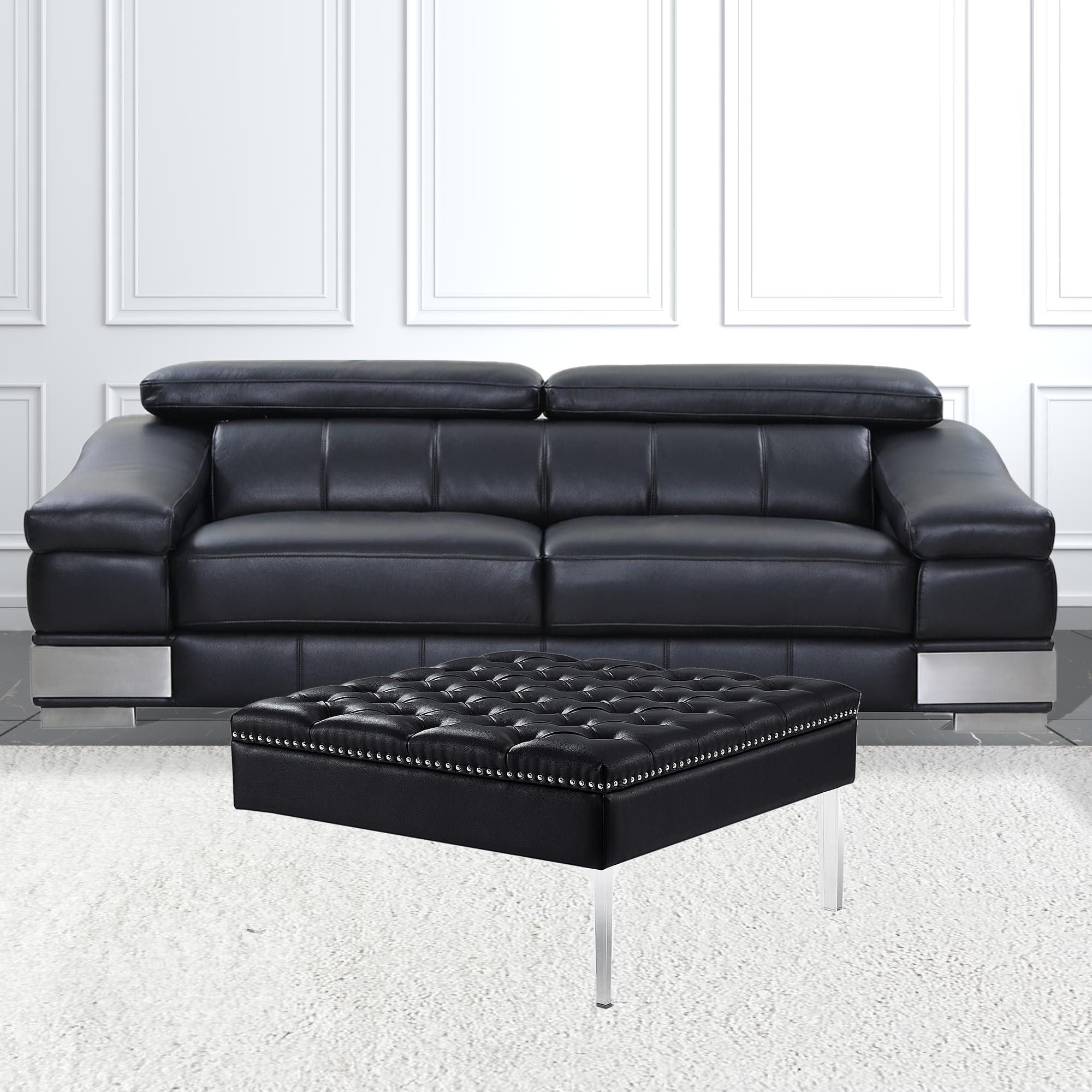 Faux Leather Cocktail Ottoman - Black / Clear