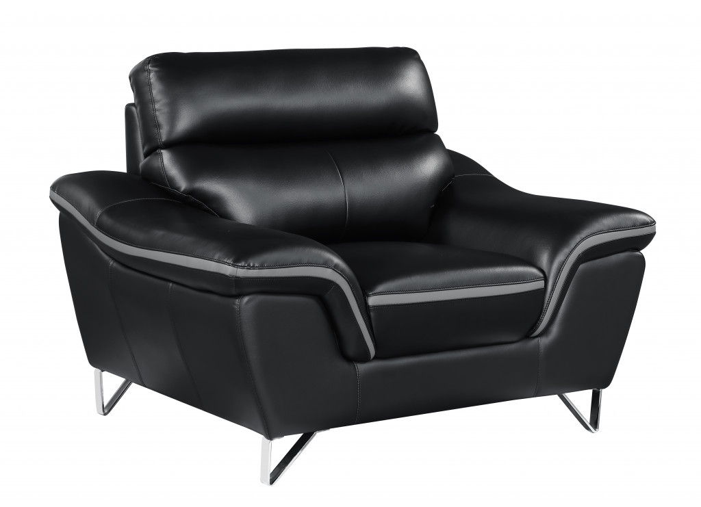 Three Piece Genuine Leather Indoor Six Person Seating Set - Black