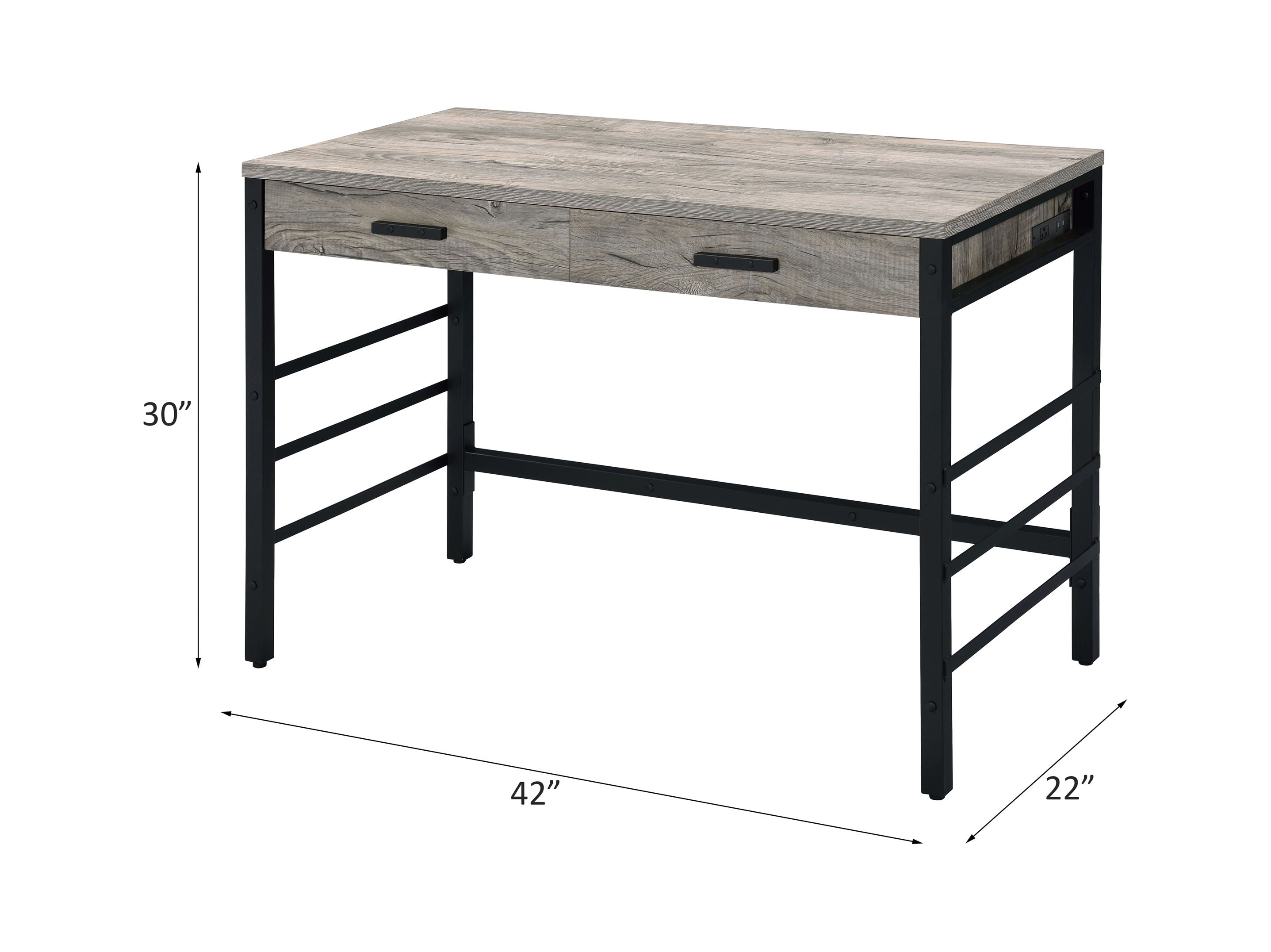 Disho - Weathered Writing Desk With USB - Oak