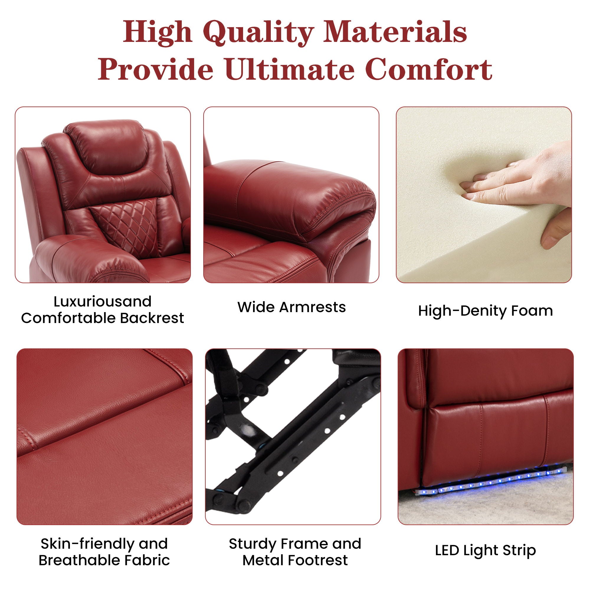 Home Theater Seating Manual Recliner Loveseat With Hide-Away Storage, Cup Holders And Led Light Strip For Living Room