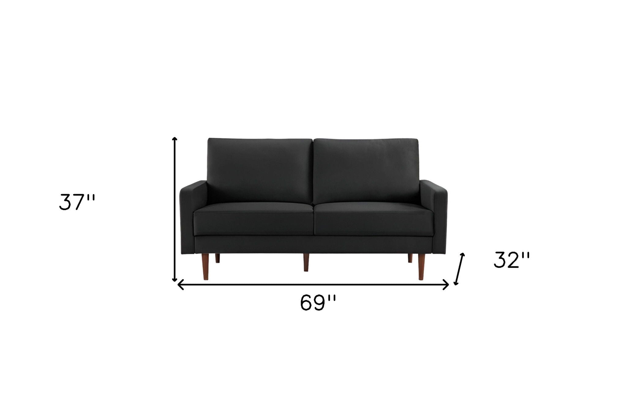 Velvet Sofa With Dark Brown Legs - Black