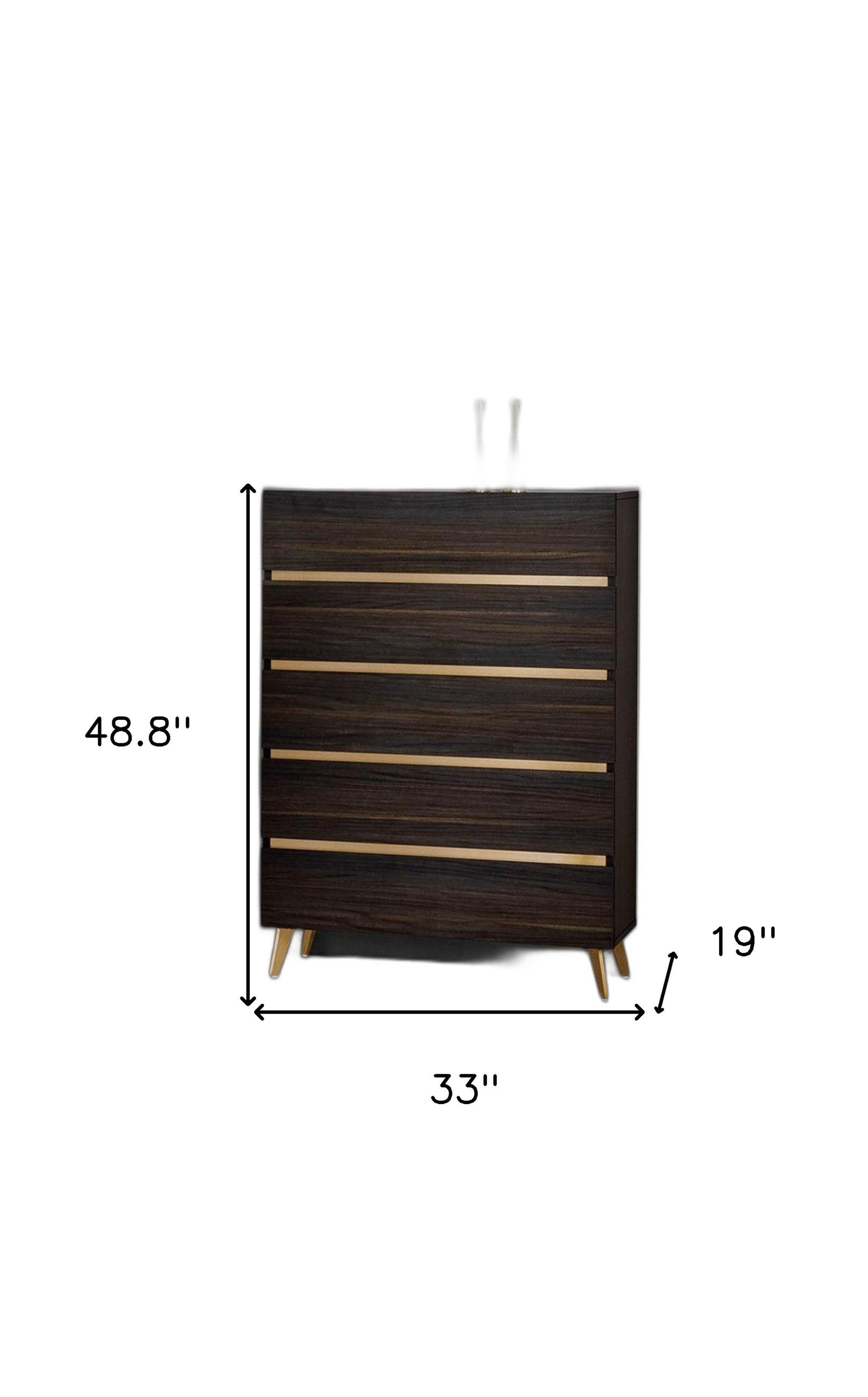 Marble / Solid Wood Stainless Steel Five Drawer Chest - Dark Brown