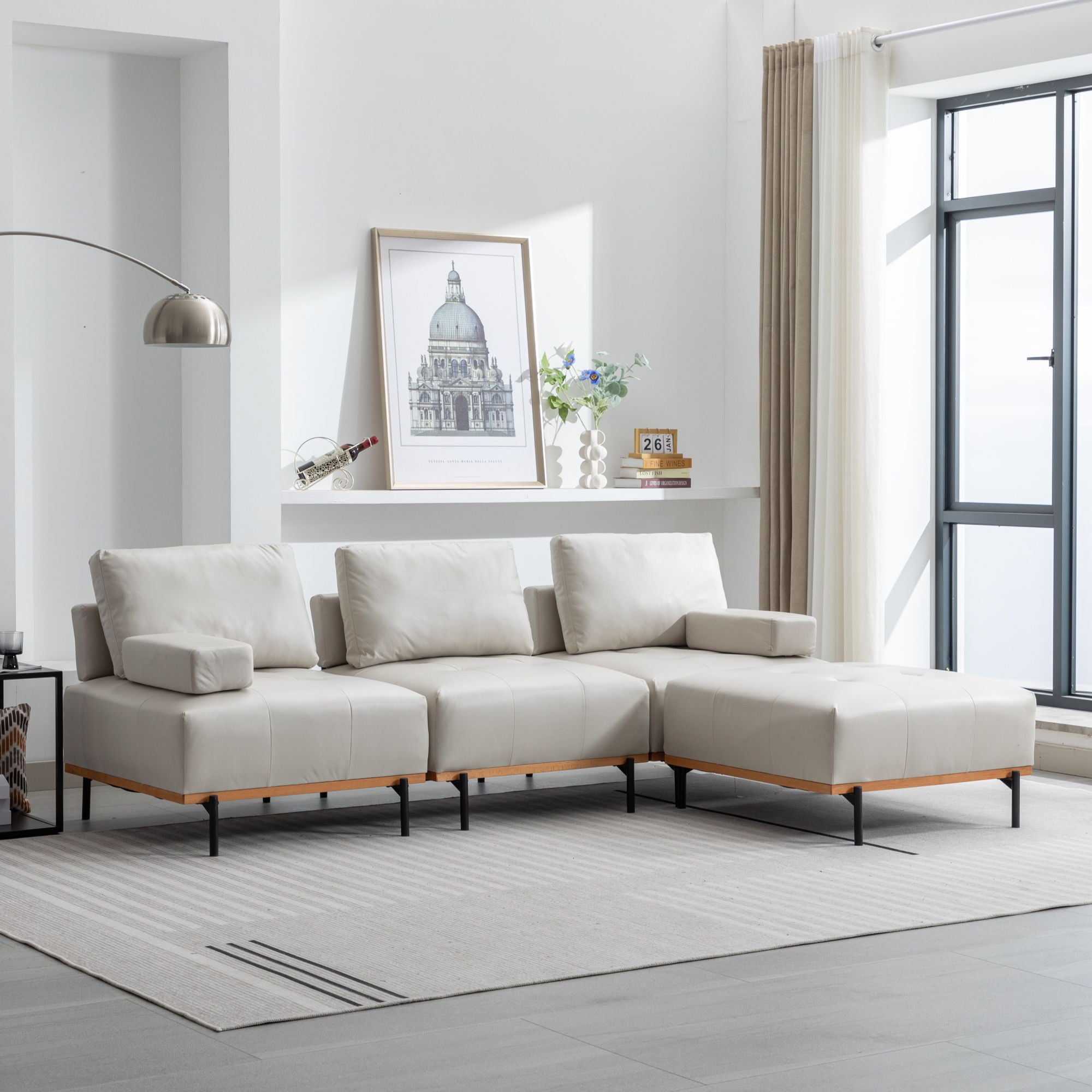 L-Shape Sectional Sofa 3 Seater Couches With A Removable Ottoman, Comfortable For Living Room