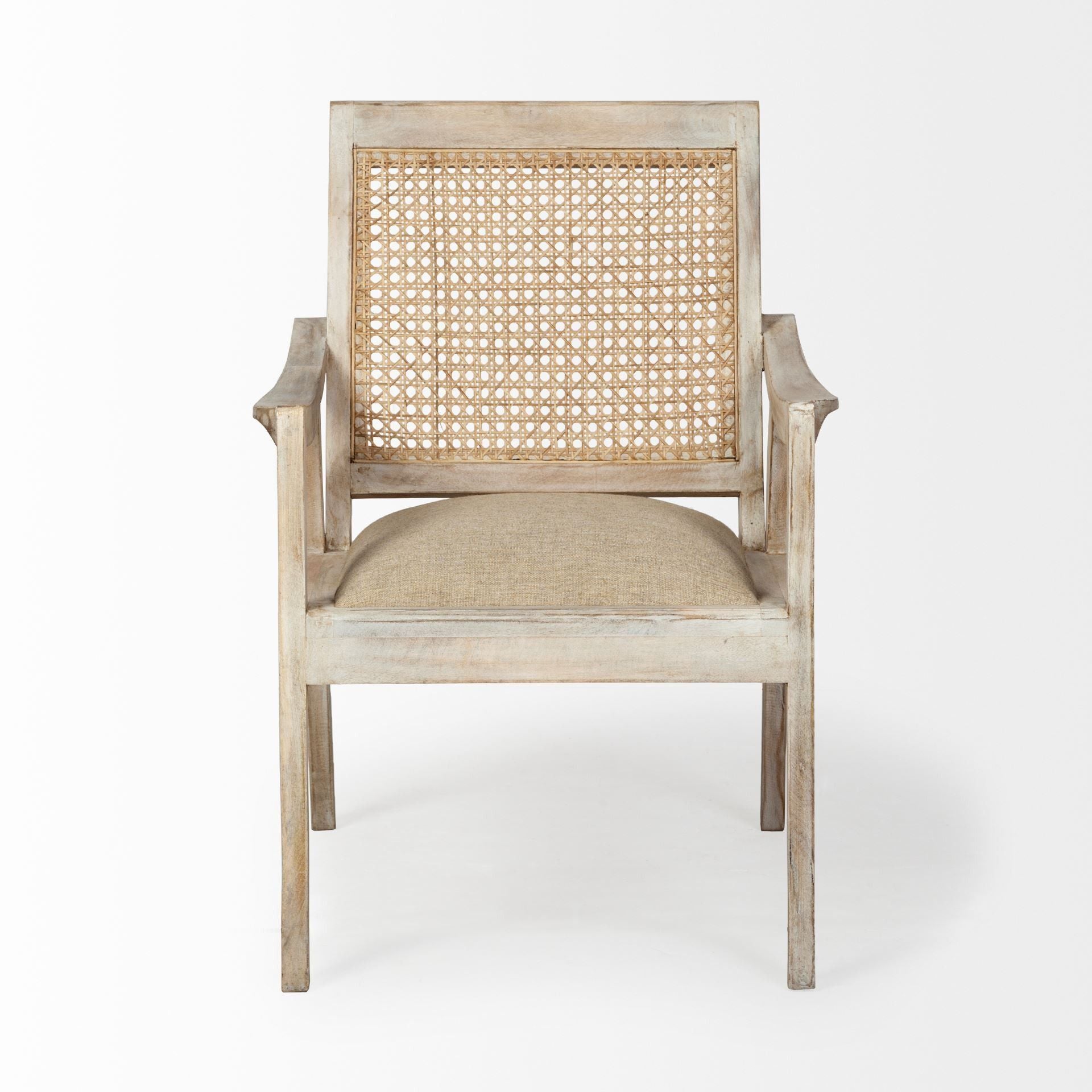 Fabric Distressed Arm Chair - Cream / Brown