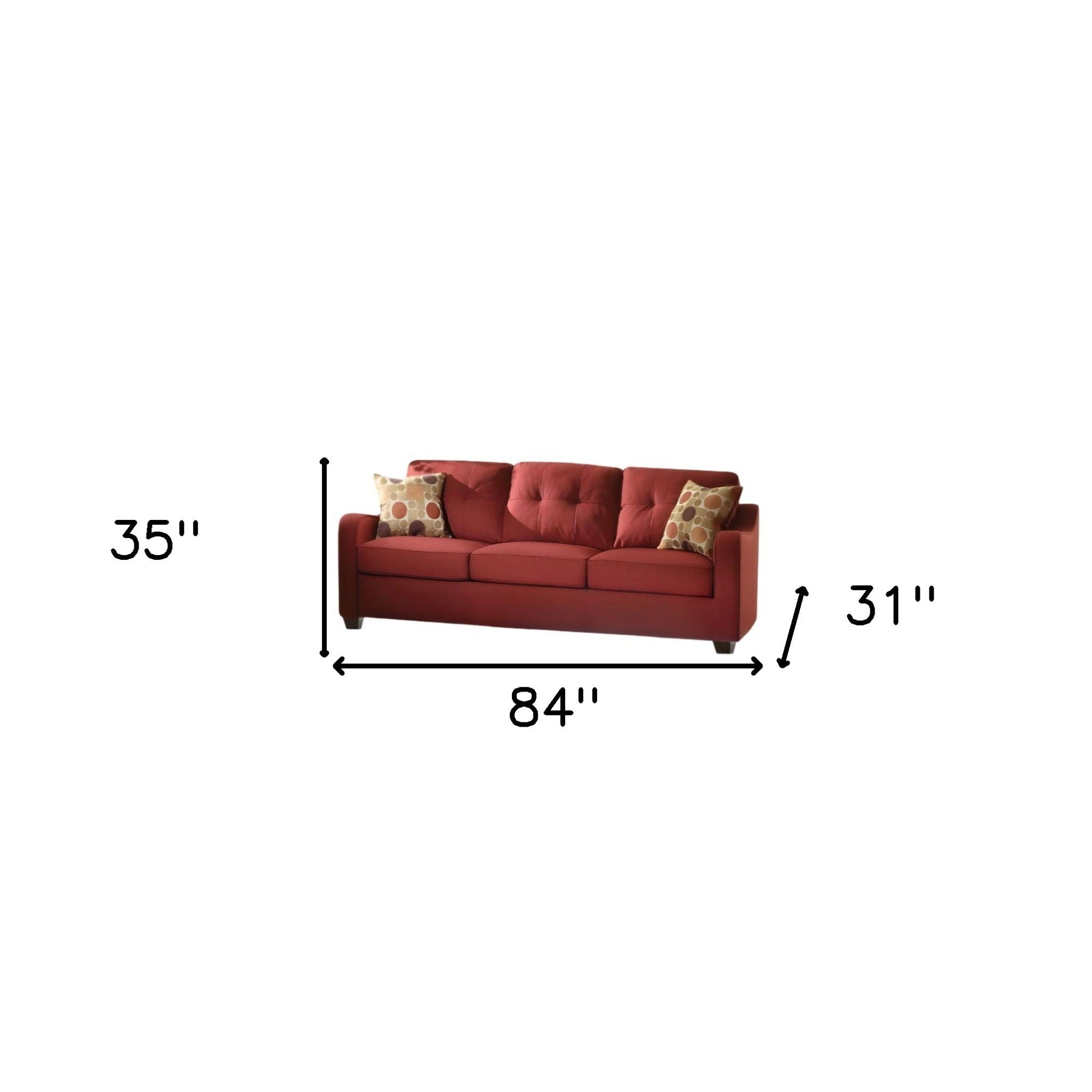 Linen Sofa And Toss Pillows With Chocolate Legs - Red