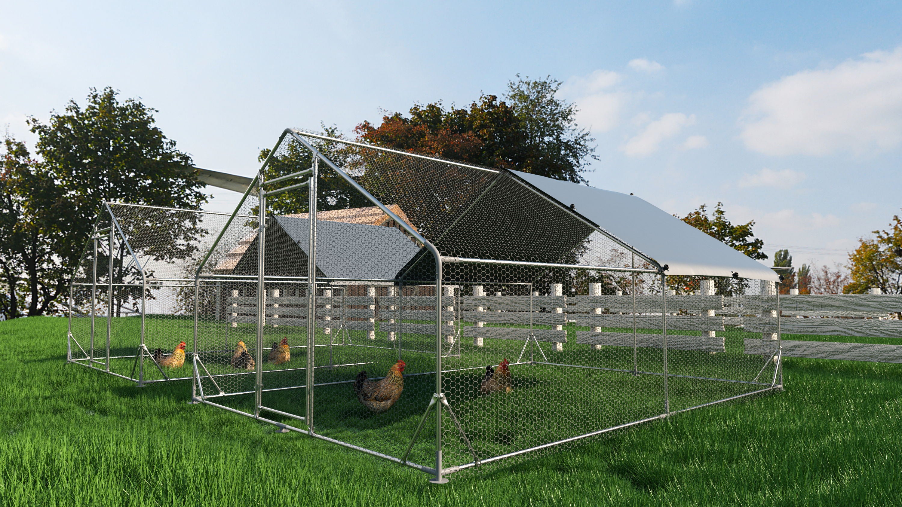 Large Metal Chicken Coop, Walk In Poultry Cage Hen Run House Rabbits Habitat Cage Spire Shaped Coop With Waterproof And Anti Ultraviolet Cover