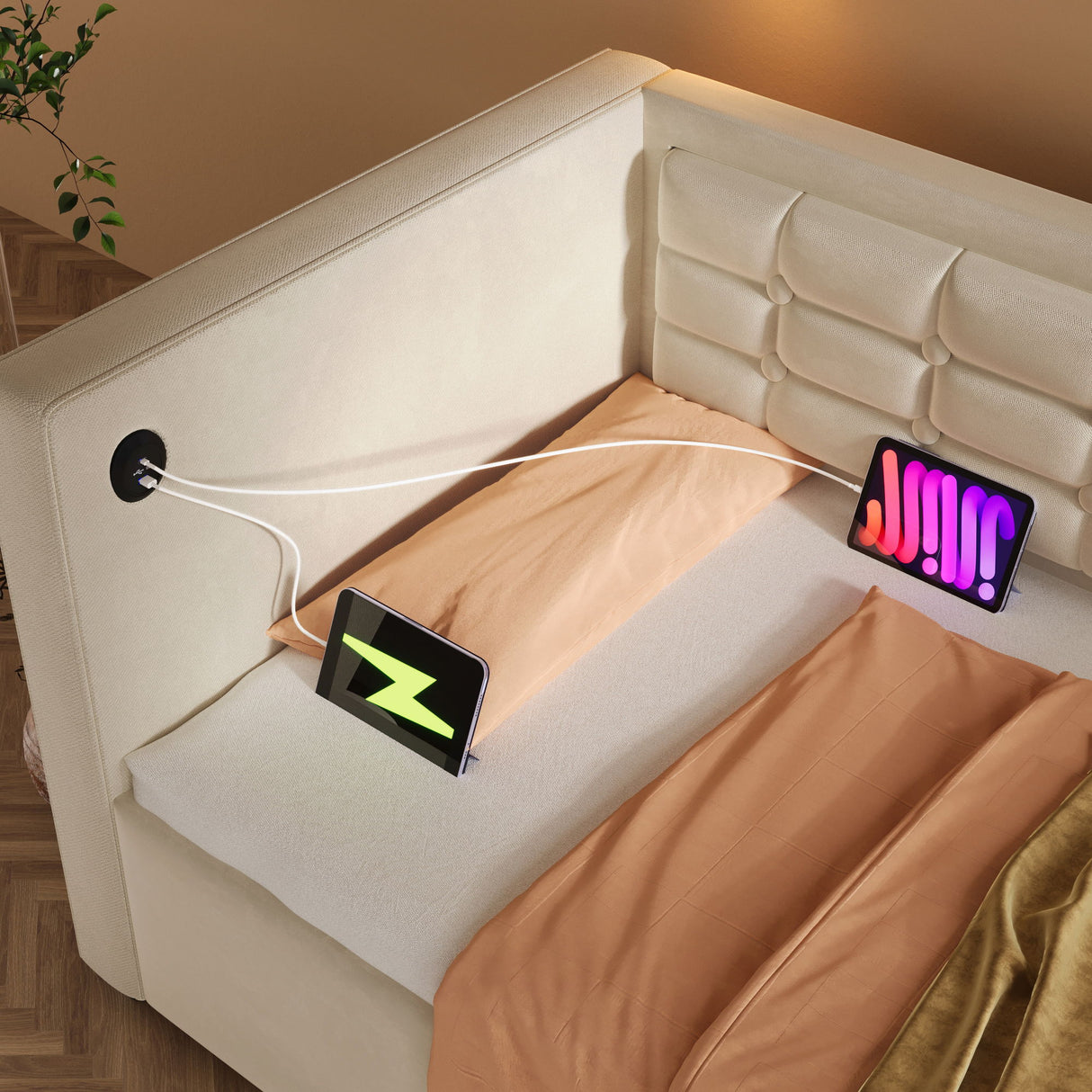 Upholstered Hydraulic Storage Daybed With USB & Type C Charging