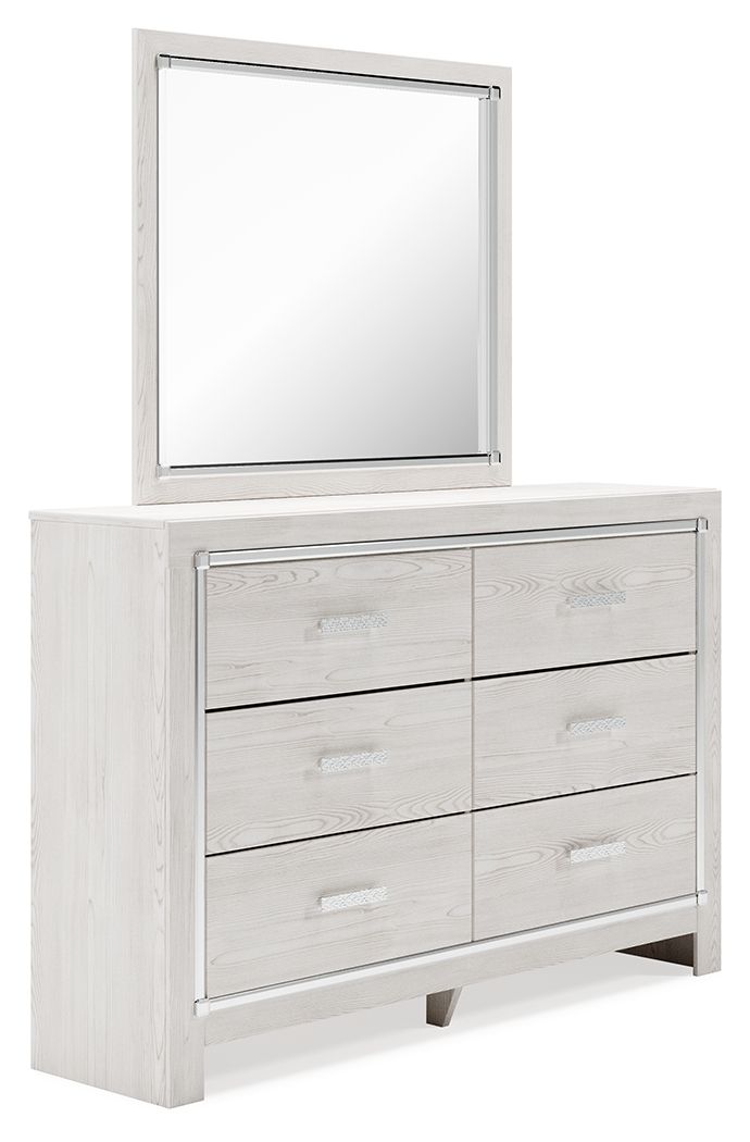 White wood dresser with mirror, 6 drawers, modern bedroom furniture set - Bel Furniture
