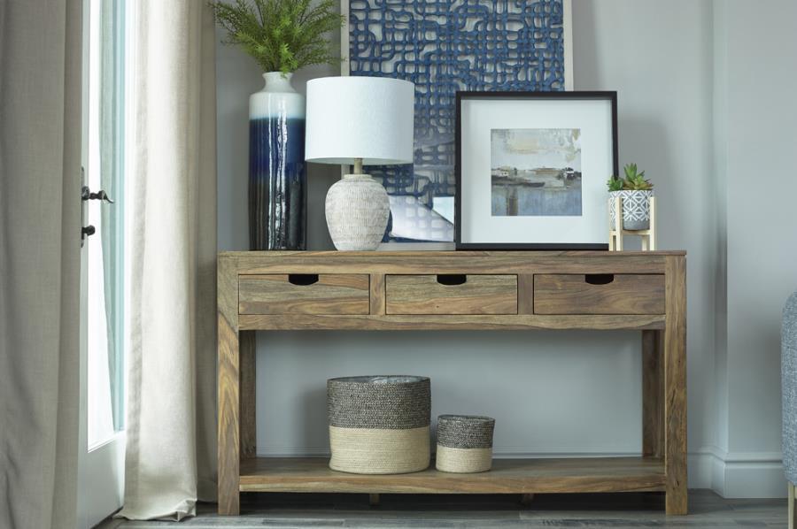 Esther - 3-Drawer Wood Console Table - Natural Sheesham by CoasterElevations | Bel Furniture