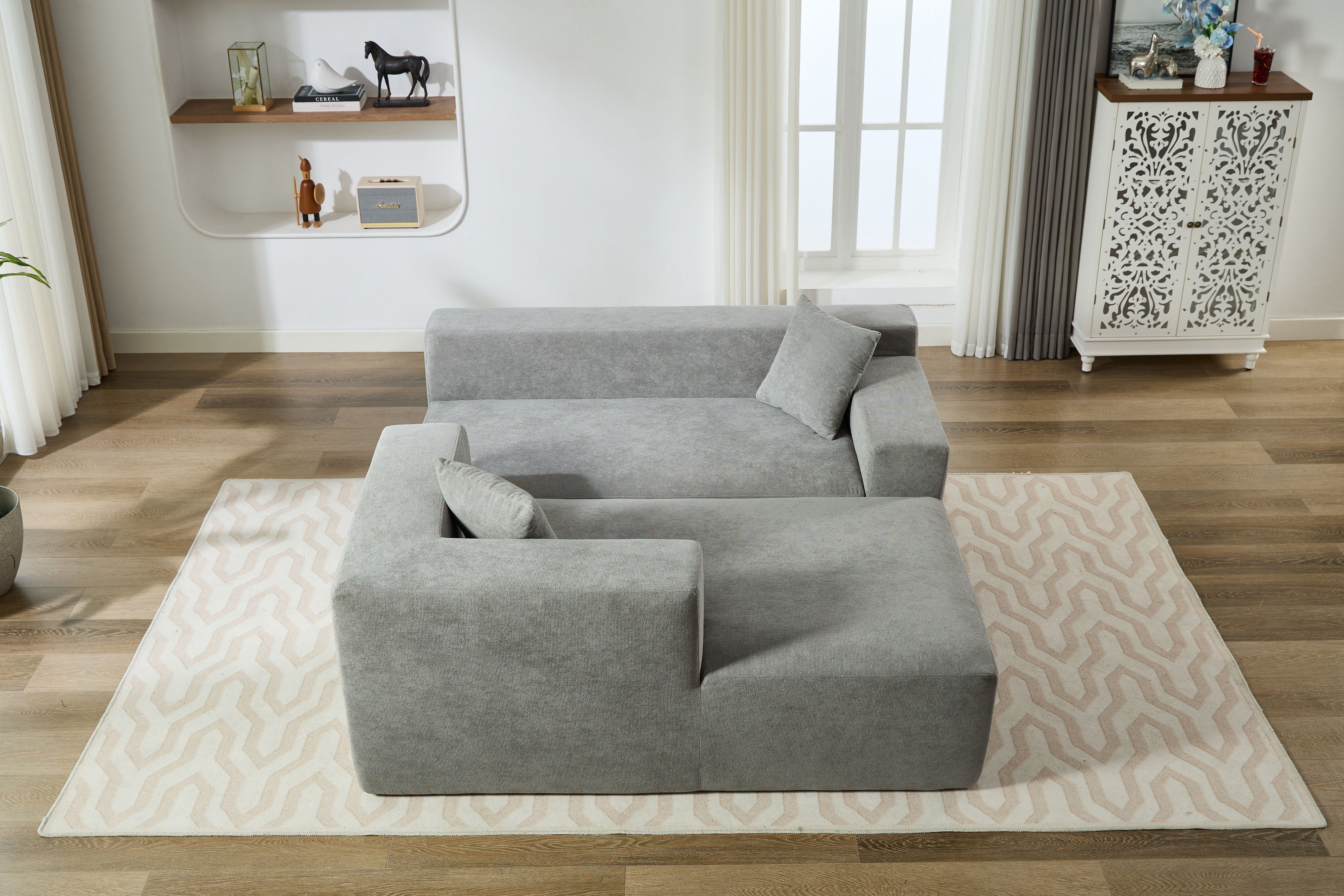 Beige Chenille Compressible Sofa - Gray