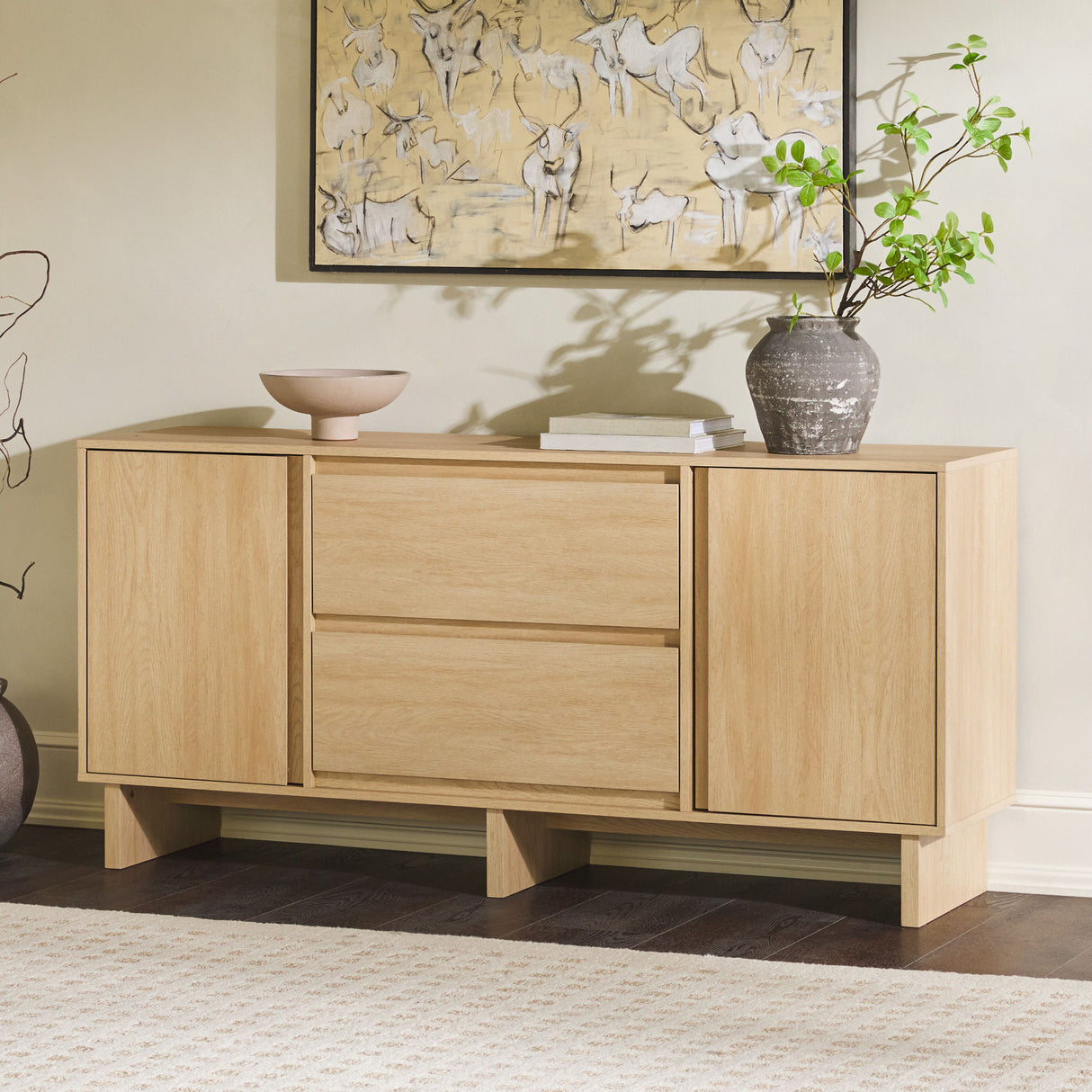Scandi - Sideboard With Beveled Drawers by Walker Edison | Bel Furniture