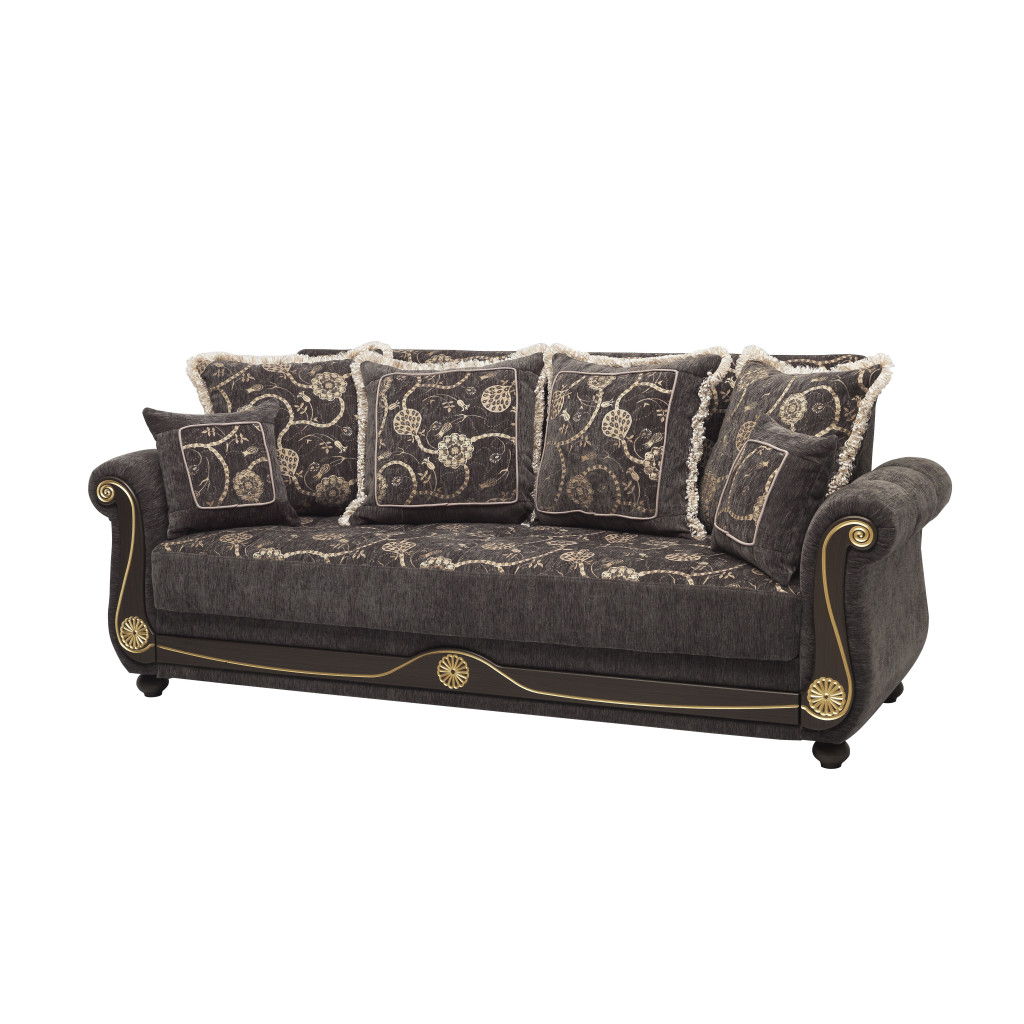 Chenille Paisley Sleeper Sofa And Toss Pillows - Gray