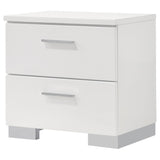 Felicity - 2-Drawer Nightstand - White High Gloss by CoasterEssence | Bel Furniture