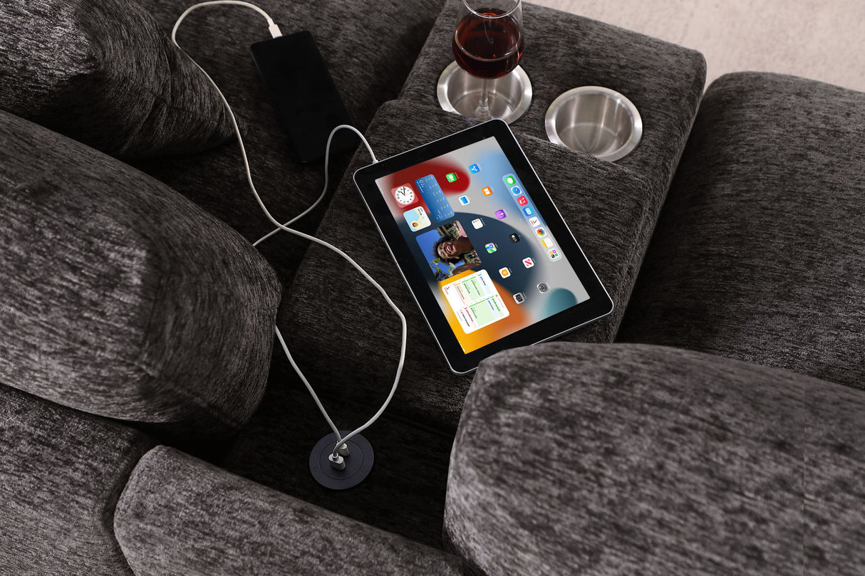 Celine - Corner Sectional Sofa With Right Facing Chaise, Cupholders, And Charging Ports - Gray