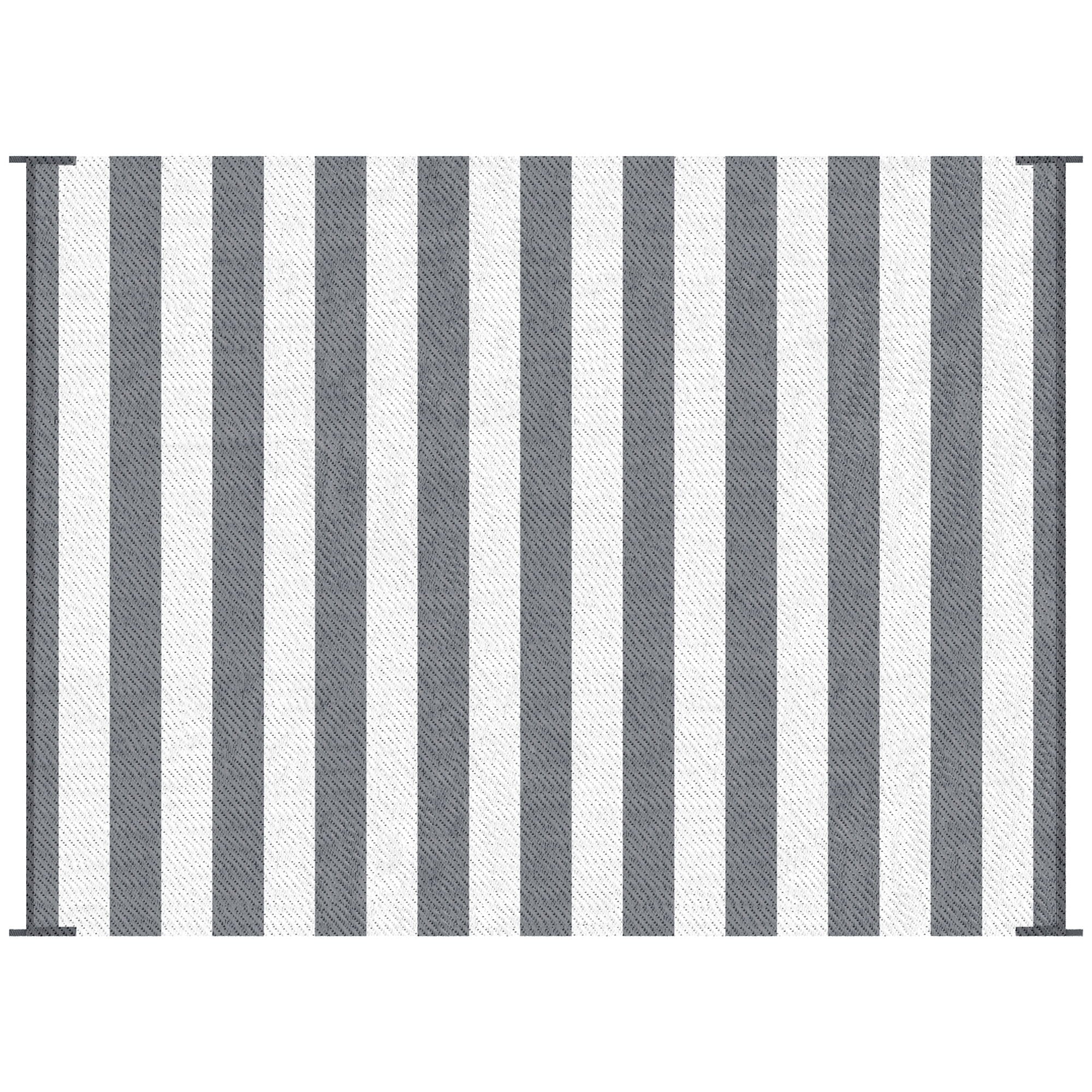 Outsunny - Reversible Outdoor Rug, 9' x 12' Waterproof Plastic Straw Floor Mat, Portable Rv Camping Carpet With Carry Bag, Large Floor Mat For Backyard, Deck, Picnic, Beach - Gray & White Striped