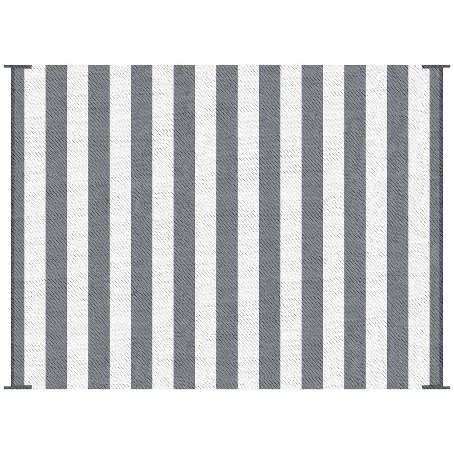 Outsunny - Reversible Outdoor Rug, 9' x 12' Waterproof Plastic Straw Floor Mat, Portable Rv Camping Carpet With Carry Bag, Large Floor Mat For Backyard, Deck, Picnic, Beach - Gray & White Striped