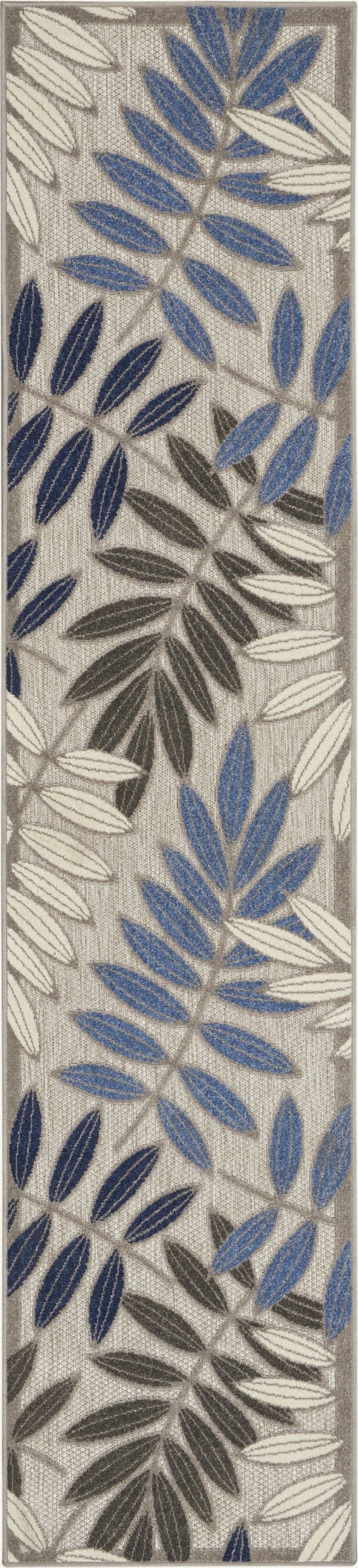 2' X 6' Floral Indoor / Outdoor Area Rug - Gray / Blue