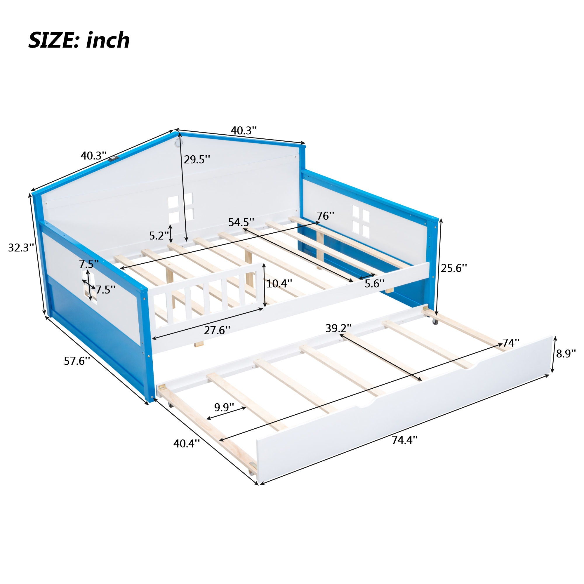 Wooden Daybed With Trundle And Sensor Light