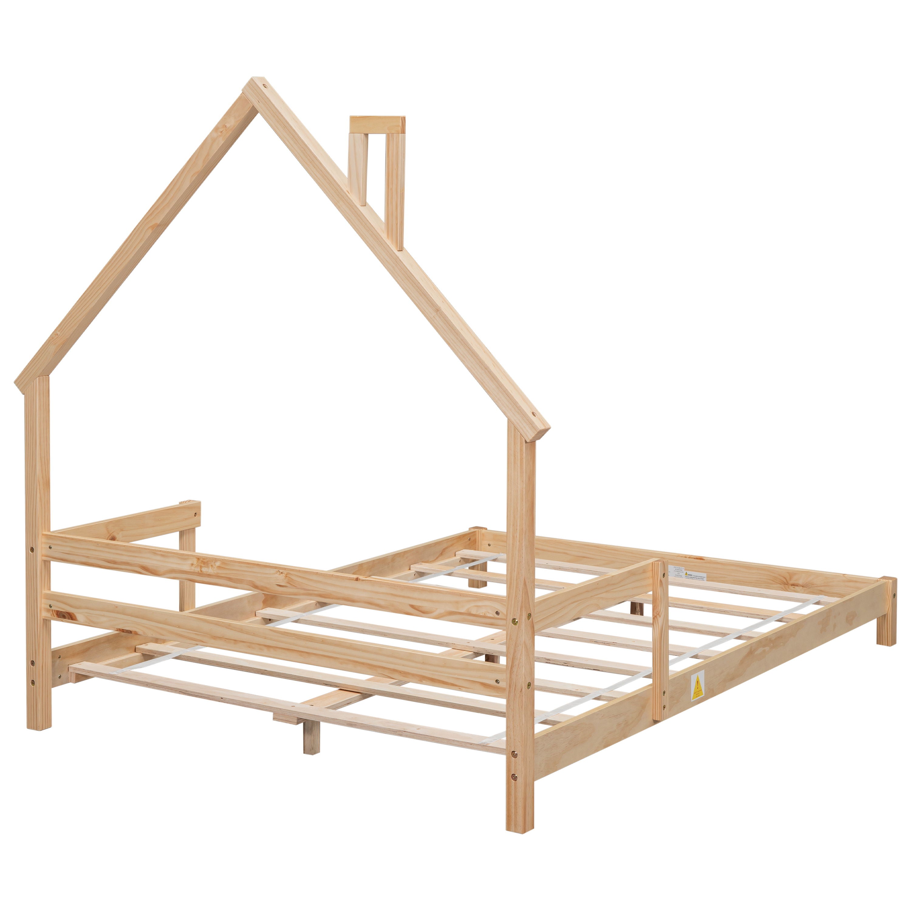 House-Shaped Headboard Bed With Handrails, Slats