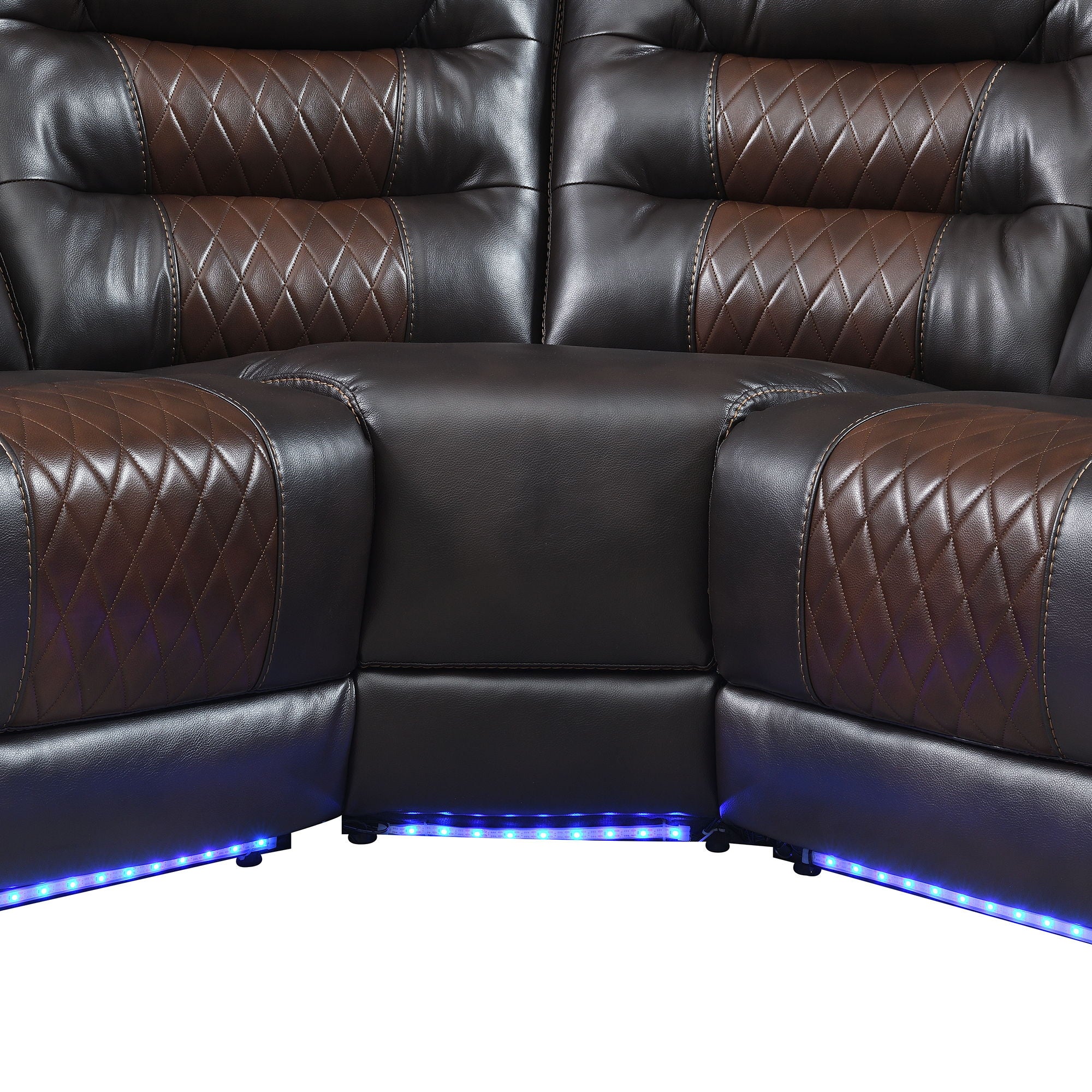 Manual Reclining Sectional Sofa Set L Shaped Symmetrical Motion Sofa Corner Couch Sets With Storage Boxes, 4 Cup Holders And Led Light Strip For Living Room - Brown