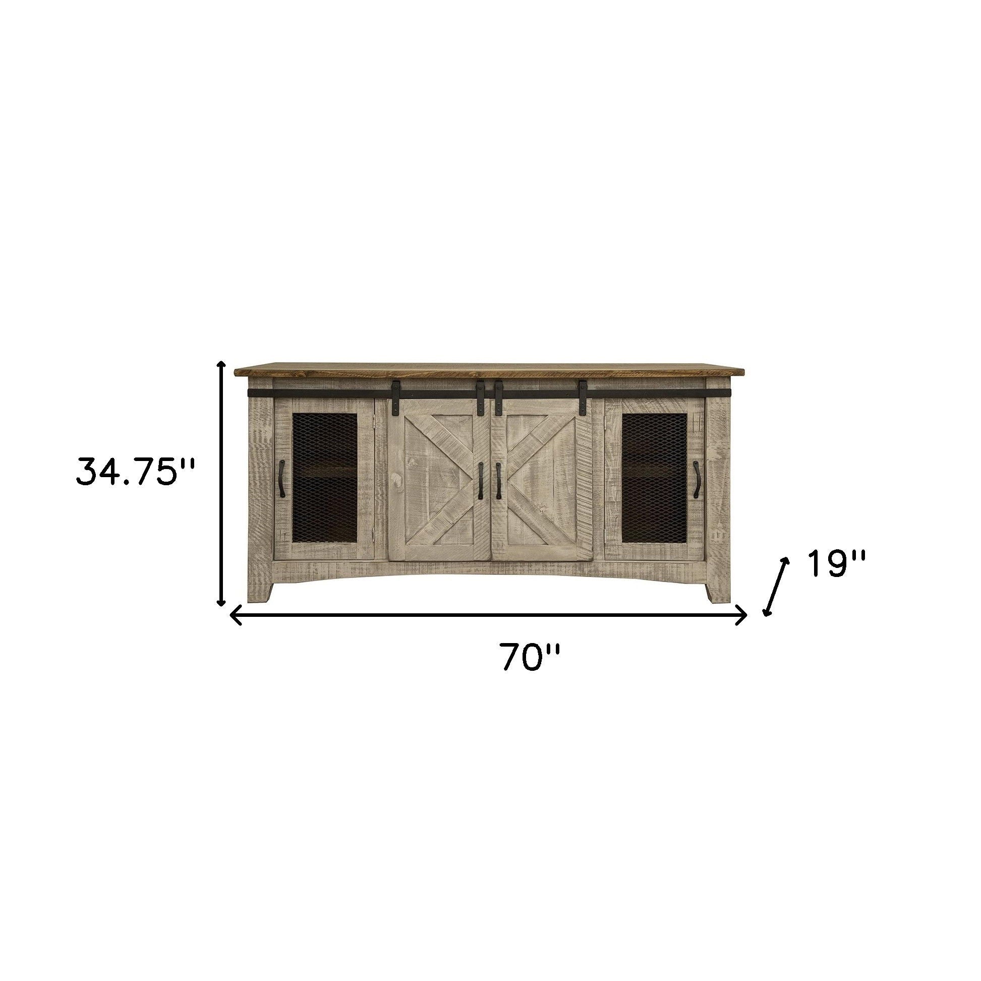 Solid Wood Cabinet Enclosed Storage, Distressed TV Stand - Gray