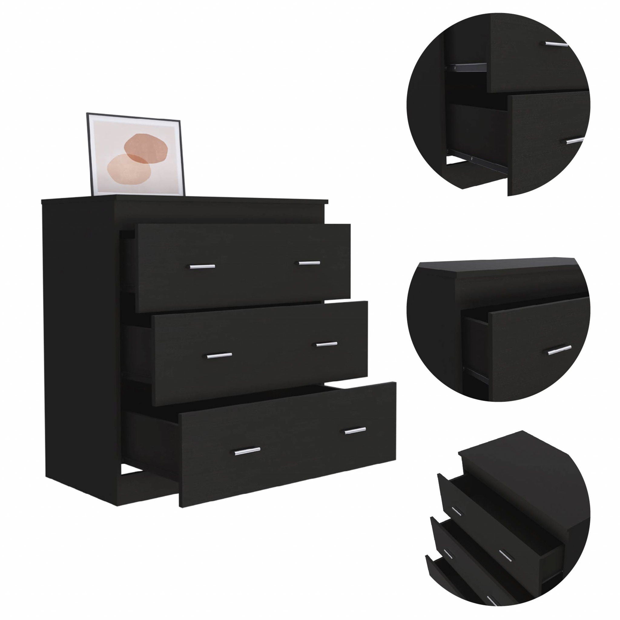 Wengue Three Drawer Dresser - Black