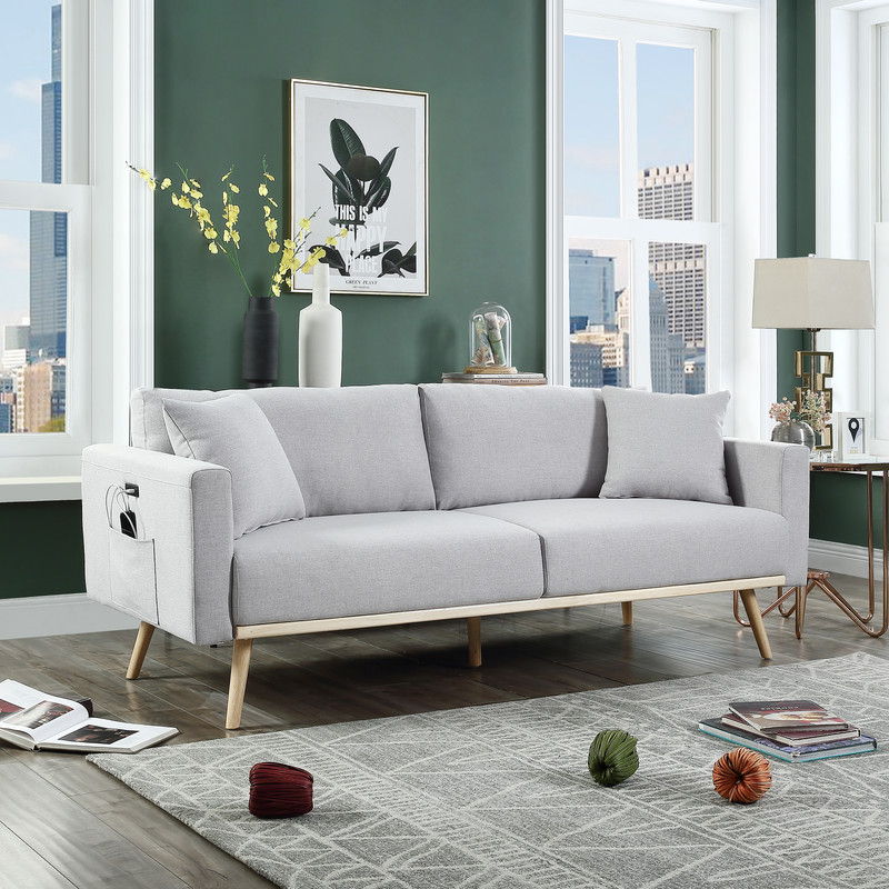 Easton - Linen Fabric Sofa With USB Charging Ports Pockets And Pillows by Lilola Home | Bel Furniture