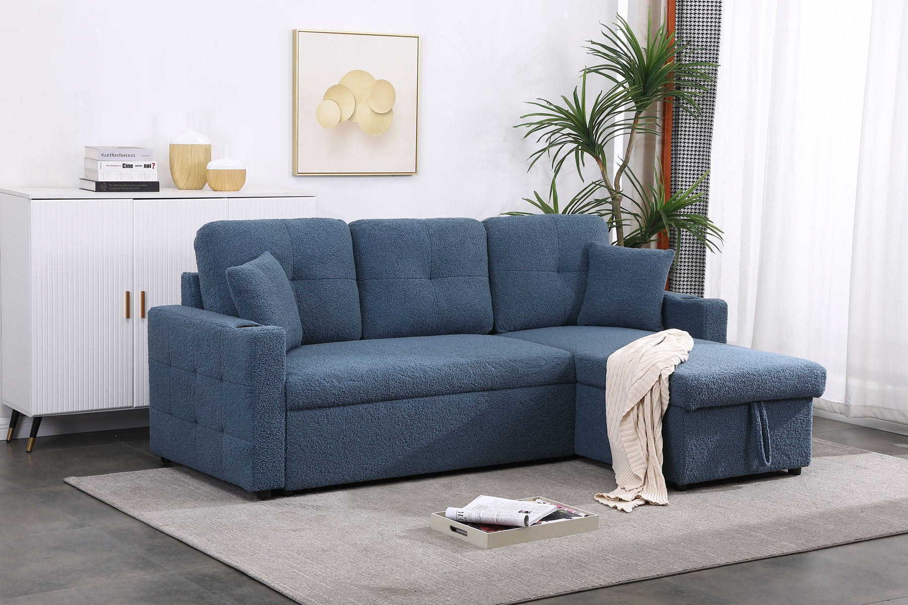 Lambswool - Pull Out Sleeper Sectional Sofa With Storage Chaise