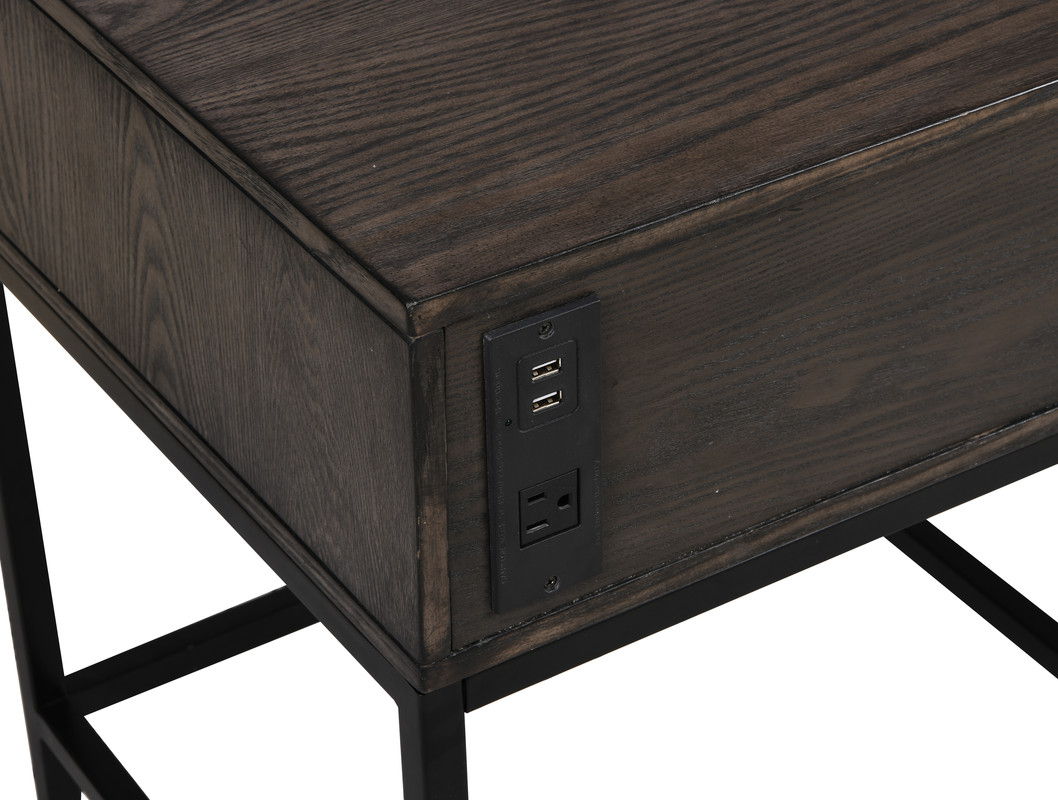 Ava - MDF End Table With Charging Ports And Metal Base - Espresso