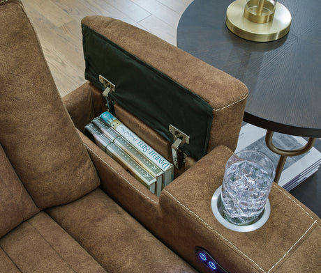 Wolfridge - Brindle - Power Reclining Loveseat With Console /Adj Hdrst by Signature Design by Ashley® | Bel Furniture