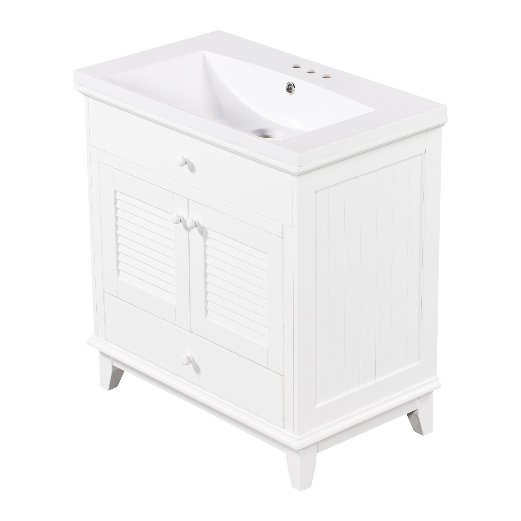 Bathroom Vanity With Sink, Bathroom Cabinet With Two Doors And One Drawer, White