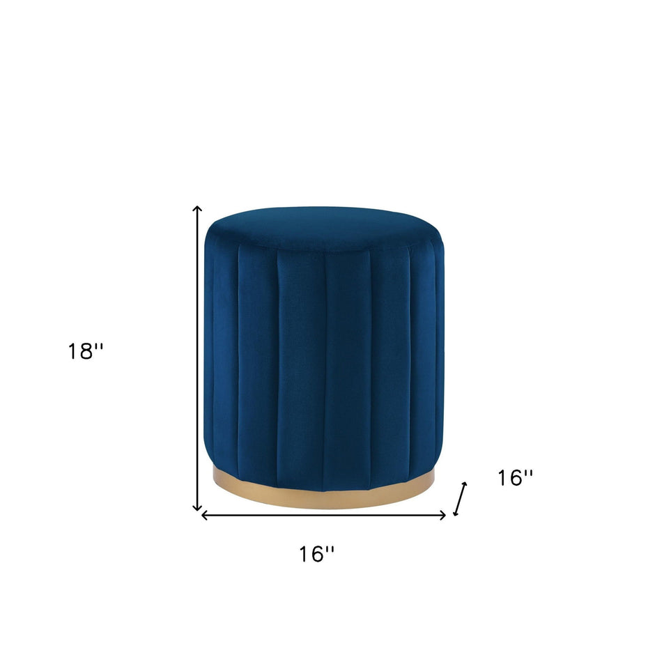 Velvet Round Ottoman - Navy Blue / Gold