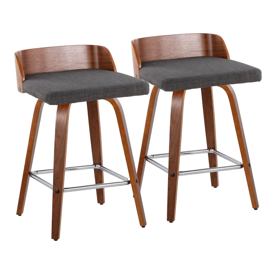 Maya - Mid Century Modern Fixed Height Counter Stool & Swivel With Square Footrest (Set of 2)