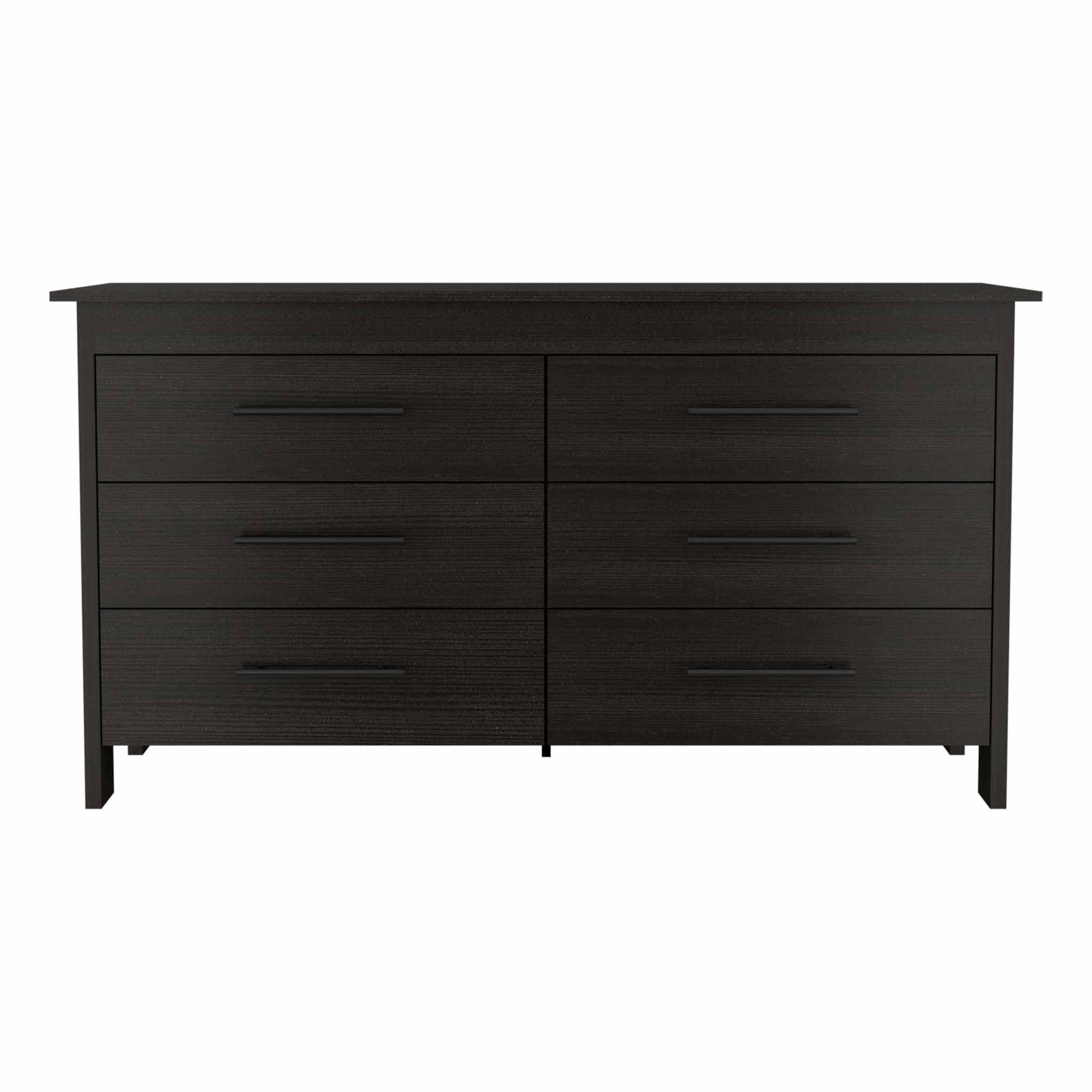 Six Drawer Wooden Double Dresser - Black