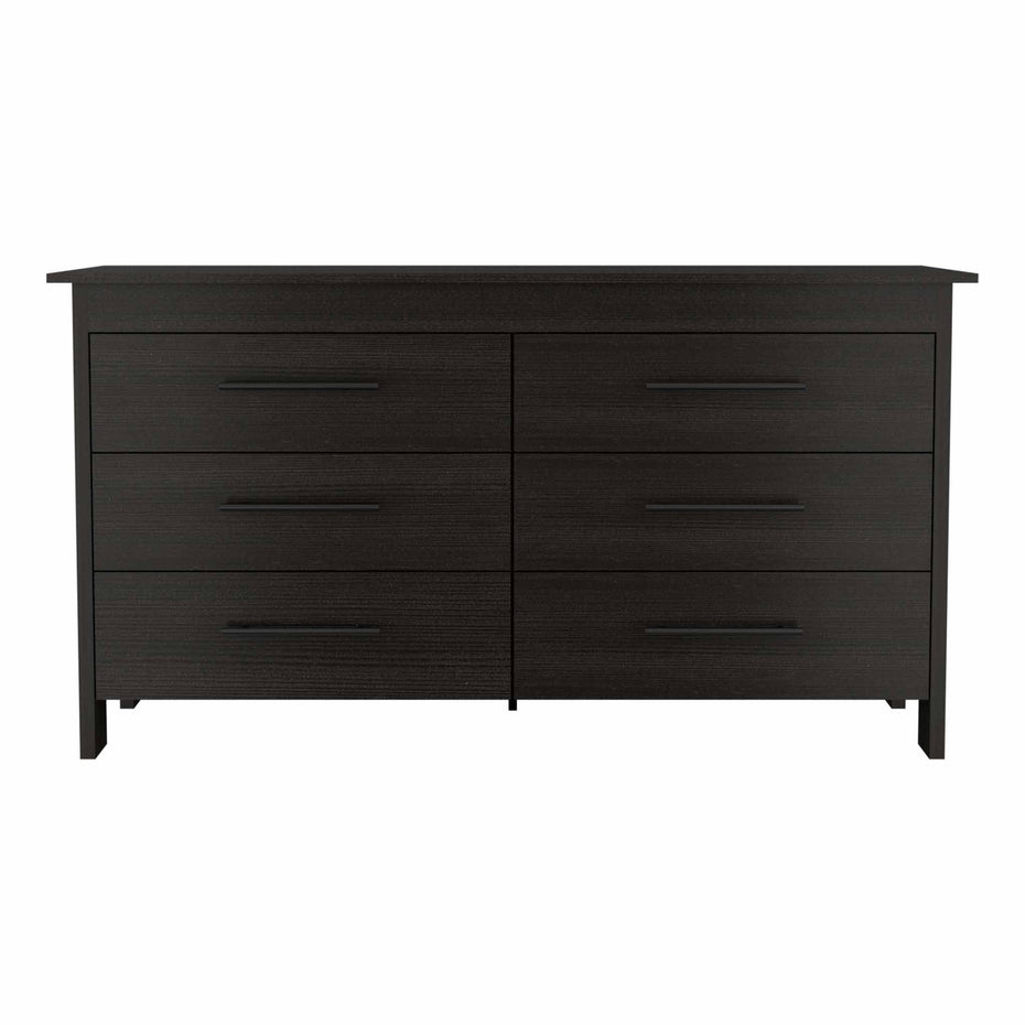 Six Drawer Wooden Double Dresser - Black