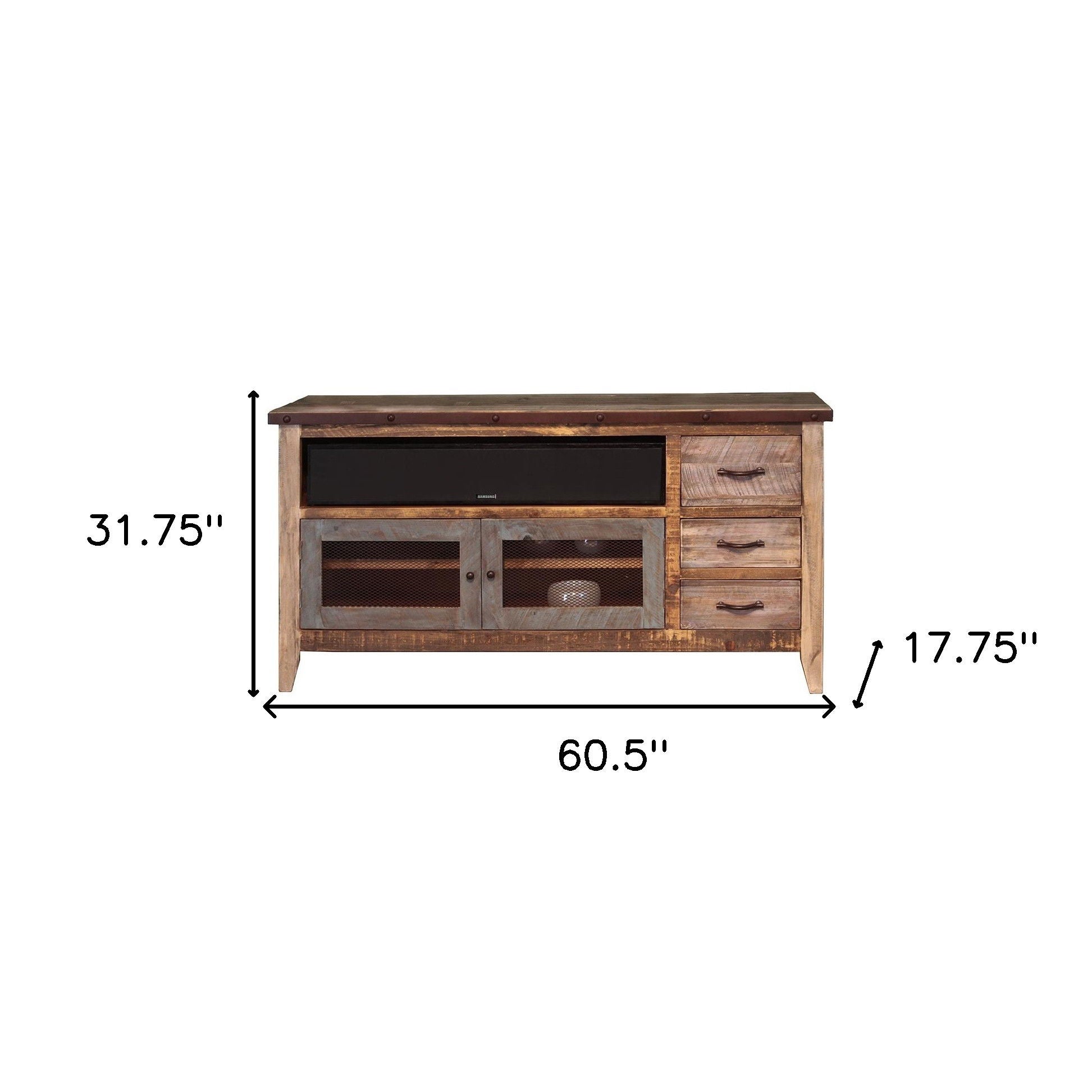 Cabinet Enclosed Storage, Distressed TV Stand - Brown