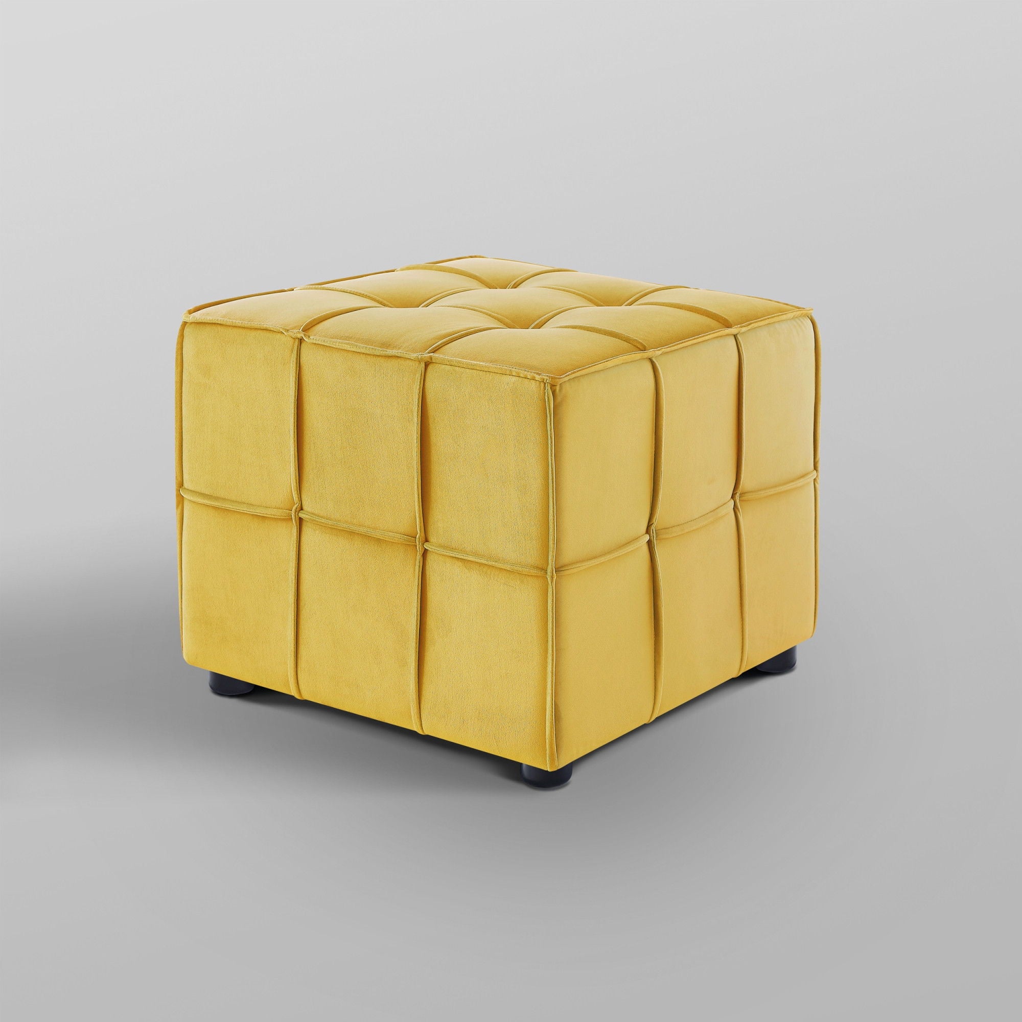 Velvet Cube Ottoman - Yellow / Black